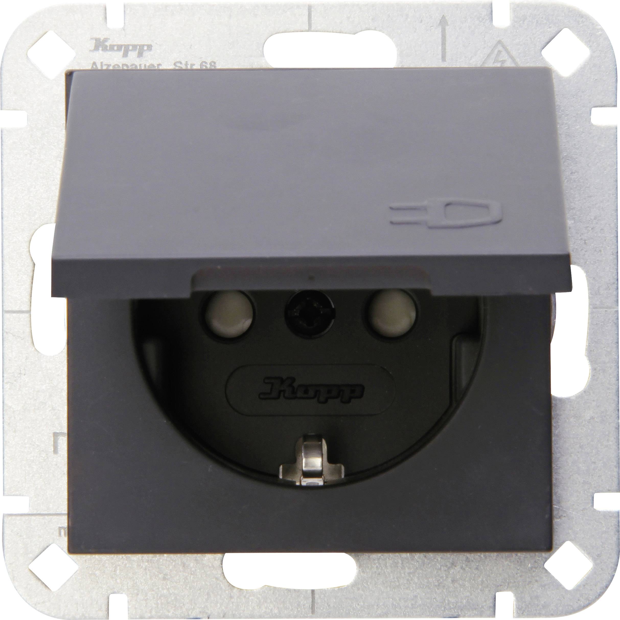 Kopp 1fach Einsatz Schutzkontakt-Steckdose mit Klappdeckel HK 07 Anthrazit 940115001 1St.