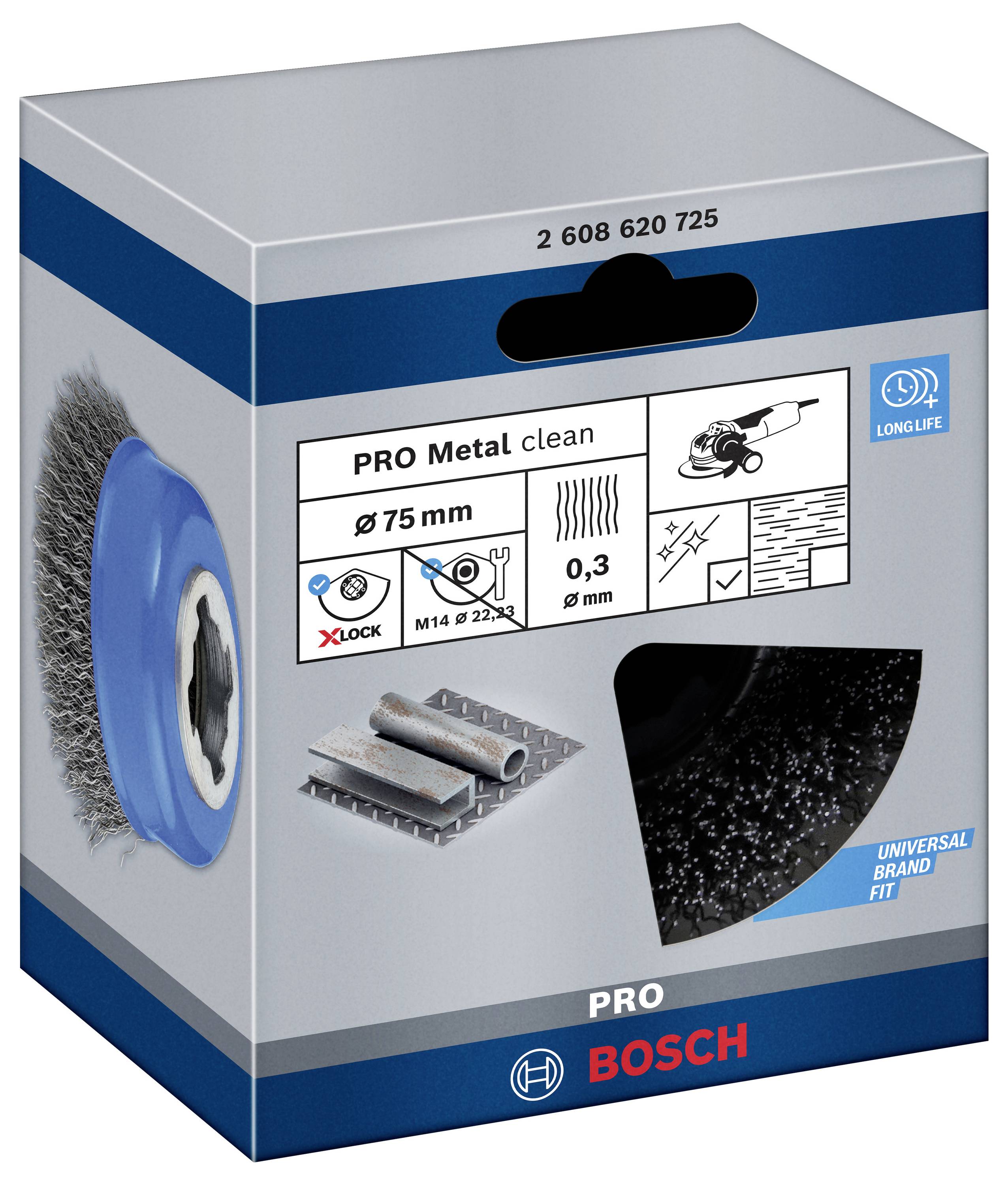 Bosch Accessories Topfbürste X-LOCK Clean for Metal, 75 mm, 0,3 mm, gewellter Stahldraht 2608620725 1St.