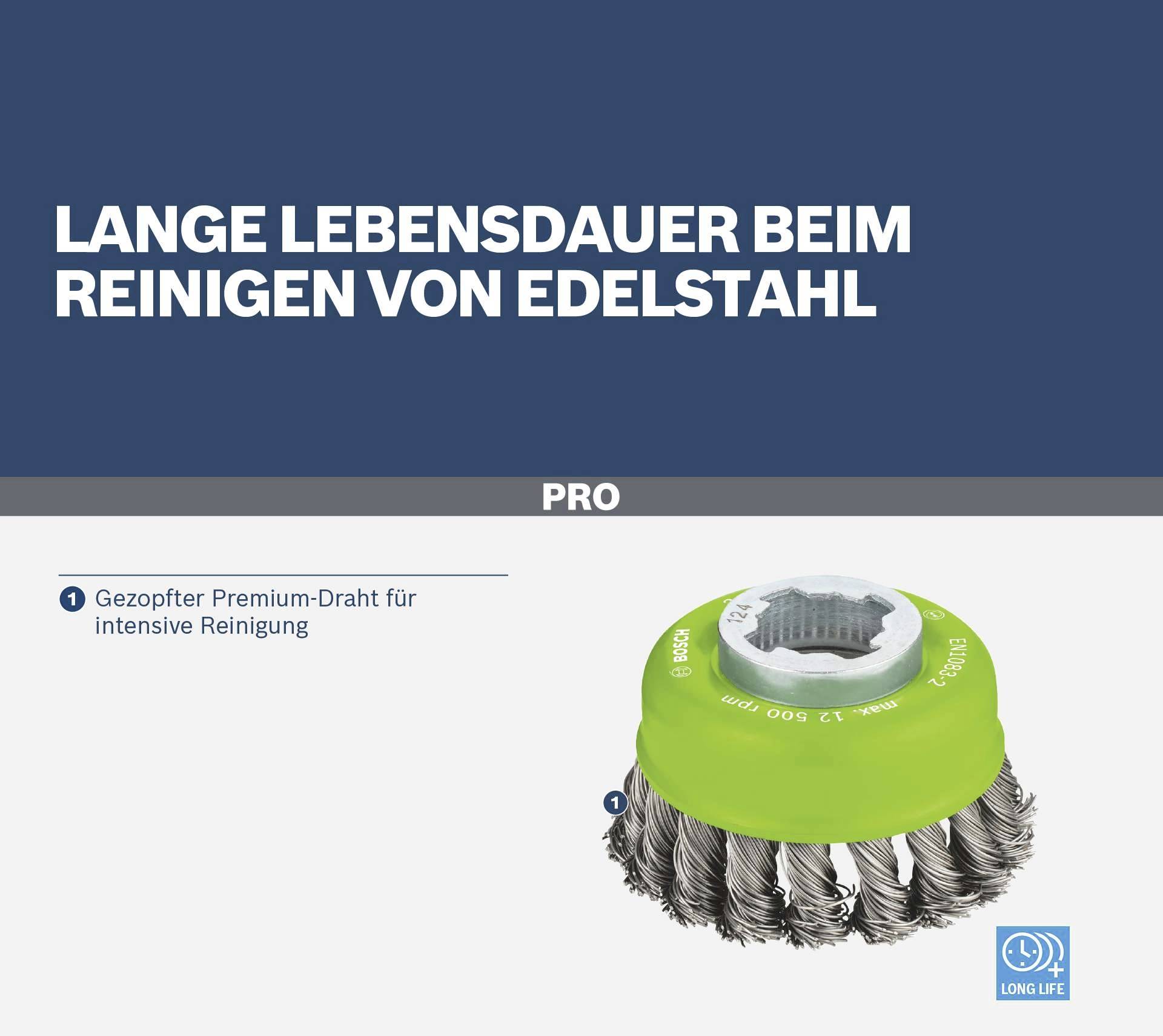 Bosch Accessories Topfbürste X-LOCK Heavy for Inox, 75 mm, 0,5 mm, gezopfter rostfreier Stahldraht 2608620729 1 St.