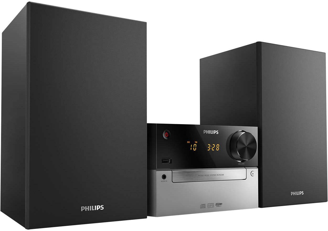 Philips MCM2300 Stereoanlage AUX, CD, UKW, USB, 15W Schwarz, Silber