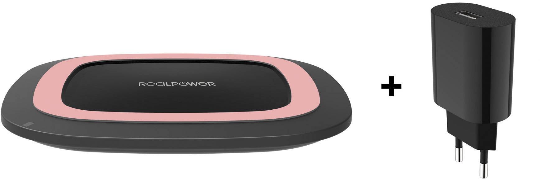 RealPower Induktions-Ladegerät FreeCharge-10 266105 Ausgänge Induktionslade-Standard Rosa