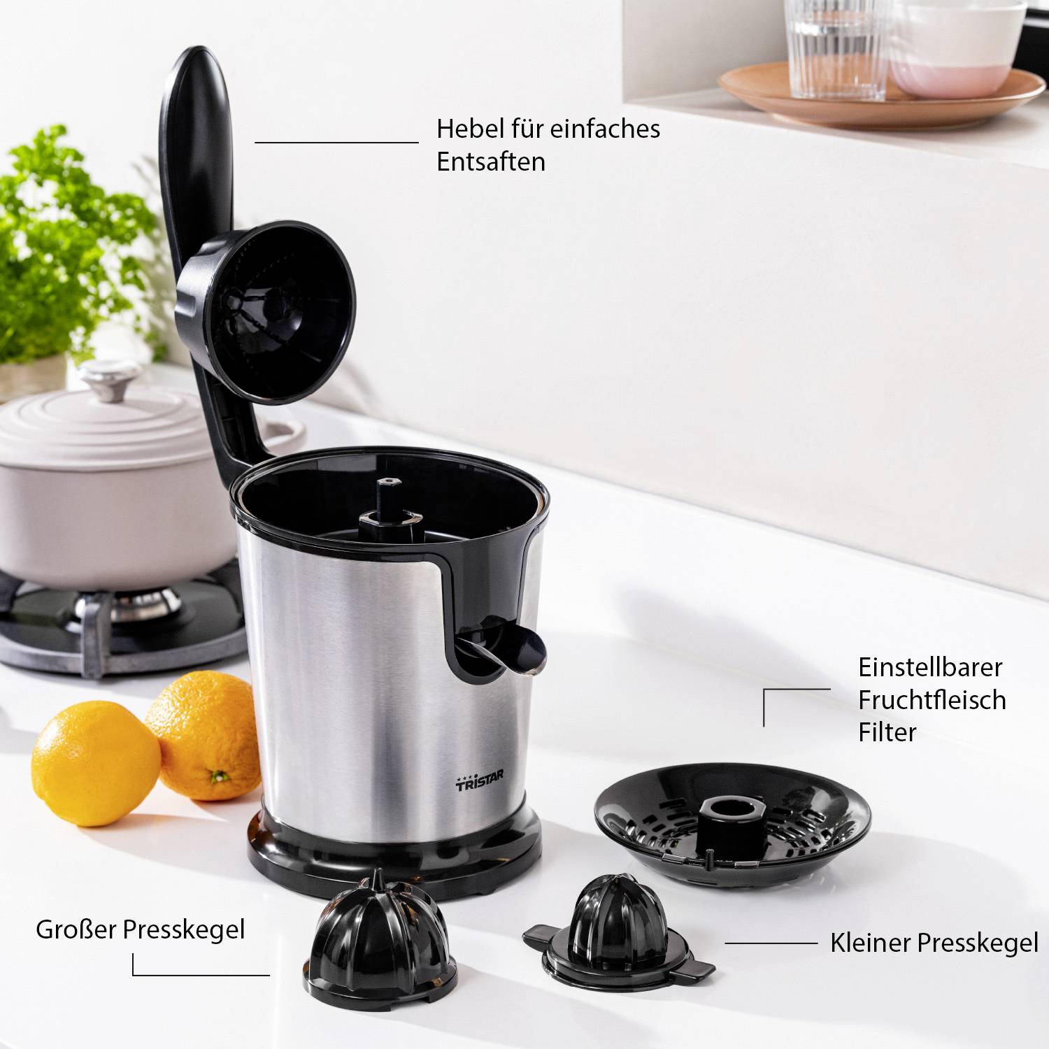 Tristar Zitruspresse CP-3002 85W Edelstahl, Schwarz