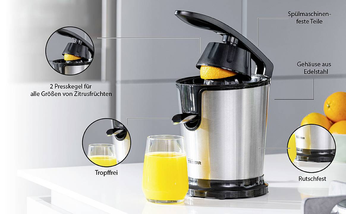 Tristar Zitruspresse CP-3002 85W Edelstahl, Schwarz