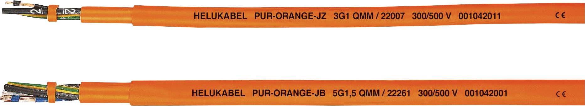 Zwei orangefarbene Helukabel mit Aufschriften: 'HELUKABEL PUR-ORANGE-JZ 3G1,0MM² 300/500V 001042011' und 'HELUKABEL PUR-ORANGE-JB 50+15G1,0MM² 300/500V 001042011'.