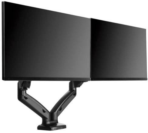 Zwei verbundene Monitore auf einem gemeinsamen Standfuß, die für eine erweiterte Bildschirmdarstellung genutzt werden können.