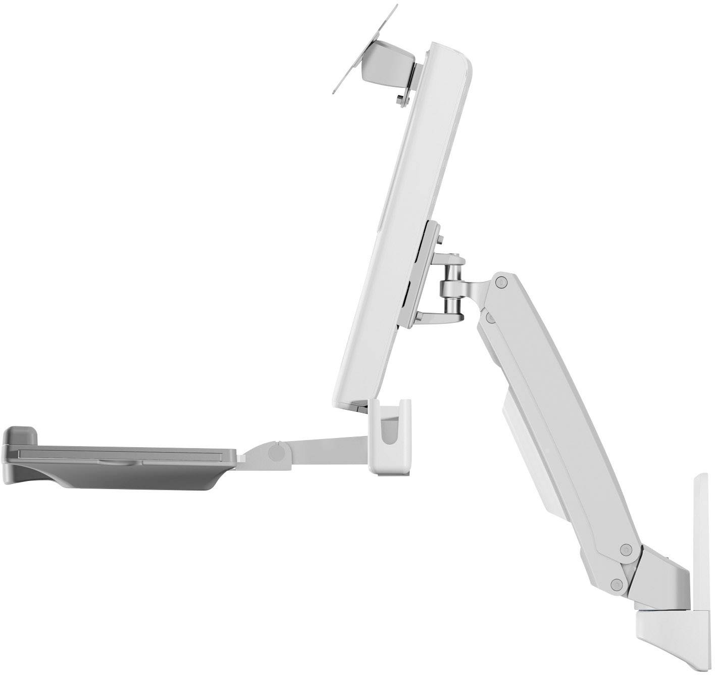 Ein verstellbarer Monitorarm mit schwenkbarem Bildschirmhalter, ideal zur Anpassung der Bildschirmposition für ergonomisches Arbeiten.