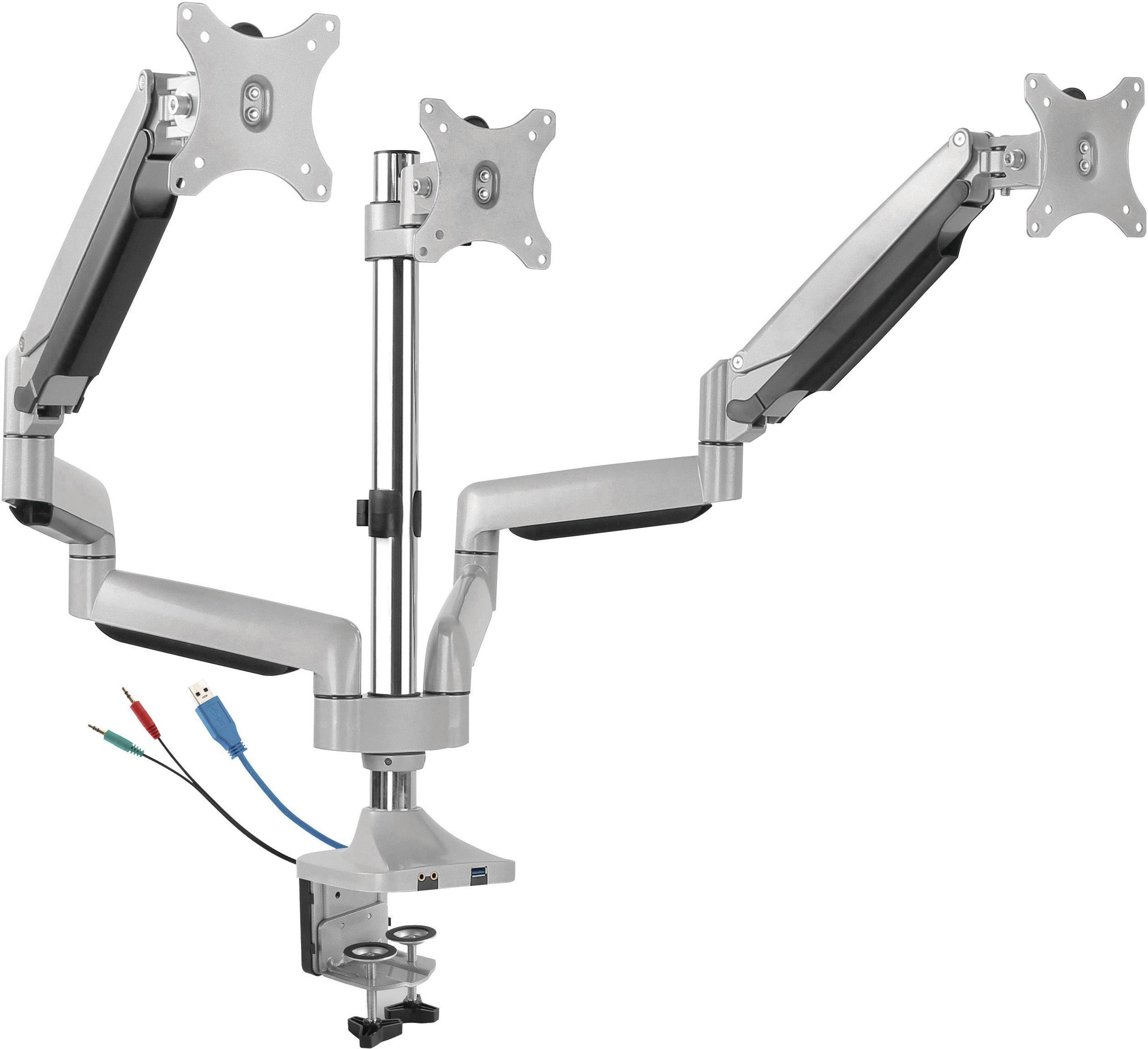 ICY BOX IB-MS505-T 3fach Monitor-Tischhalterung 25,4 cm (10") - 81,3 cm (32") Silber, Schwarz Drehbar, Höhenverstellbar, Neigbar, Schwenkbar