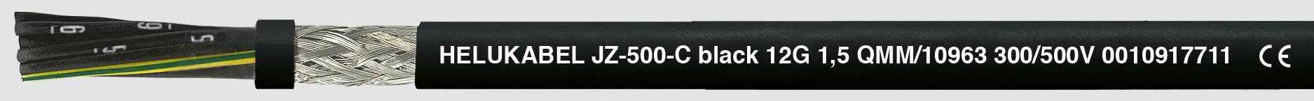 Schwarzes Kabel mit weißem Aufdruck: 'HELU KABEL JZ-500 9G1,5' und technische Spezifikationen.