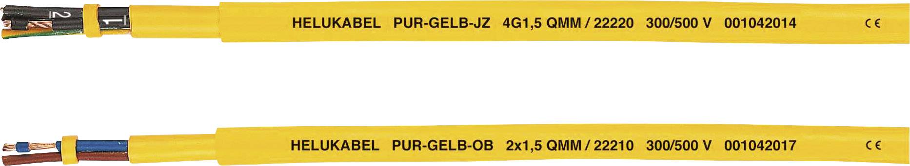 Zwei gelbe Kabel von Helukabel, oben: 'PUR-GELB-JZ', unten: 'PUR-GELB-OB', jeweils 2x1,5 mm², für 300/500 V.