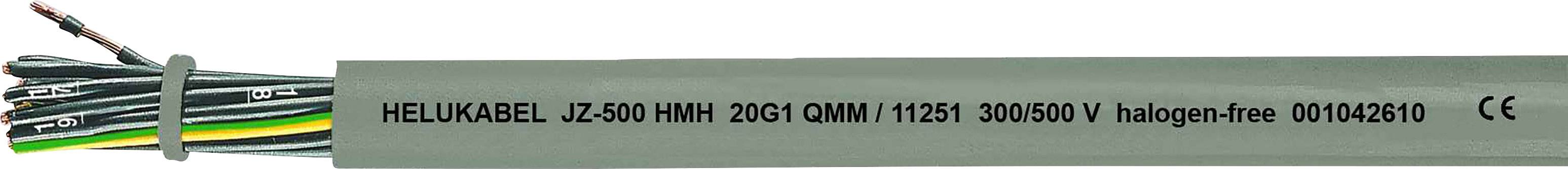Stromkabel mit grauer Isolierung, Beschriftung: 'HELUKABEL JZ-600 HMH 20G1 0.5MM² 11231 300/500V halogen-free 001042510 CE'.