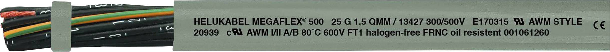 Ein Kabelstrang mit der Aufschrift 'Mulitikabel Megaflex 100 25 G 1,5 mm²' und technischer Spezifikation. Umgeben von Kunststoffummantelung.