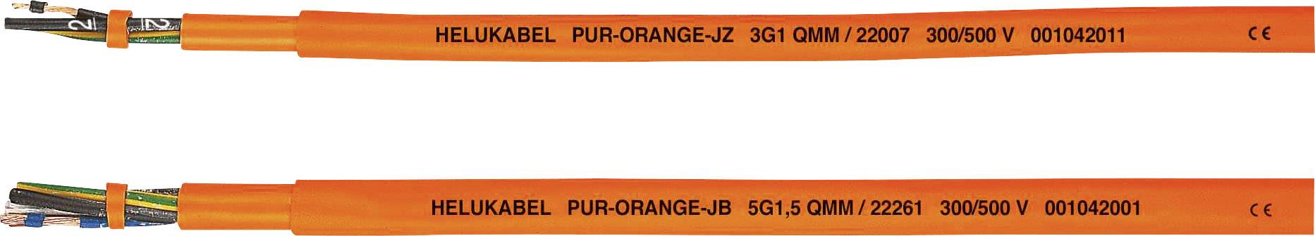 Zwei orangefarbene Kabel mit Beschriftungen 'HELUKABEL PUR-ORANGE-JZ' und 'HELUKABEL PUR-ORANGE-JB', zeigen unterschiedliche Querschnitte.
