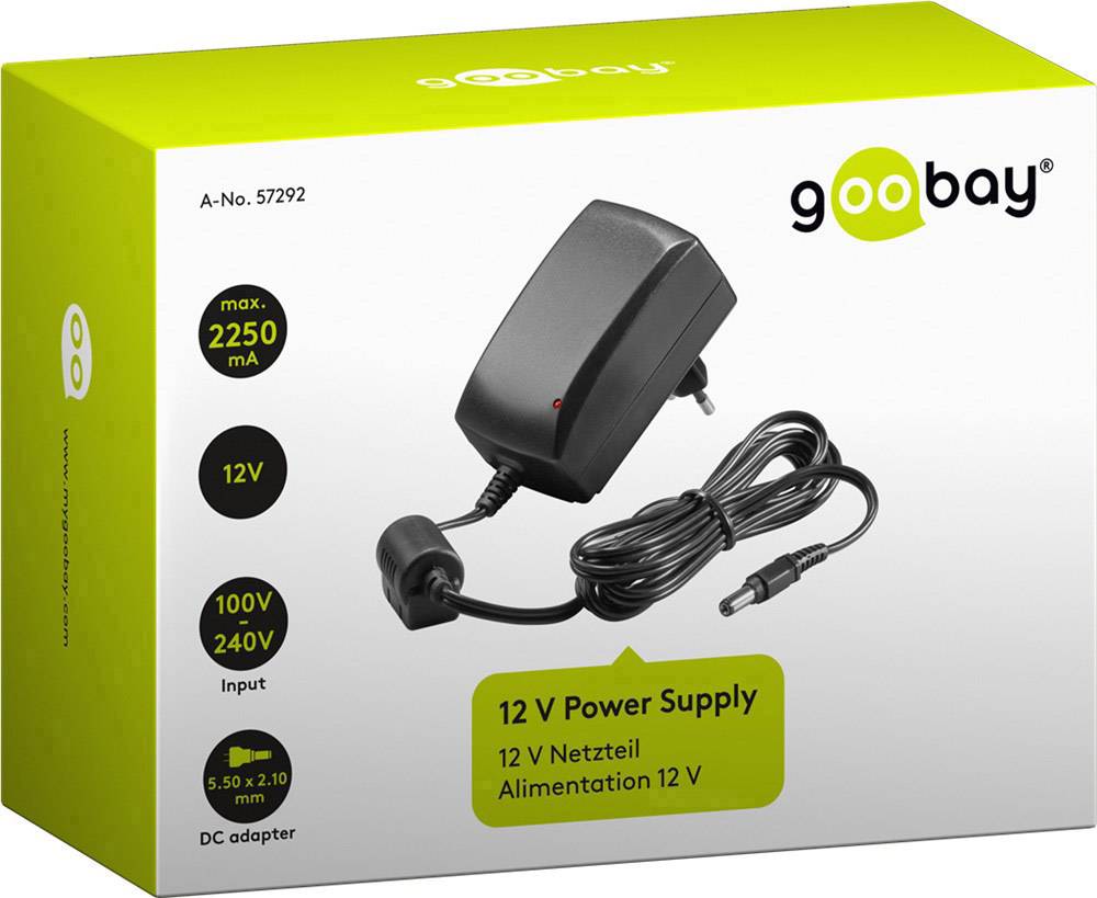 Goobay 57292 Tischnetzteil, Festspannung 12 V 2.25 A 27 W