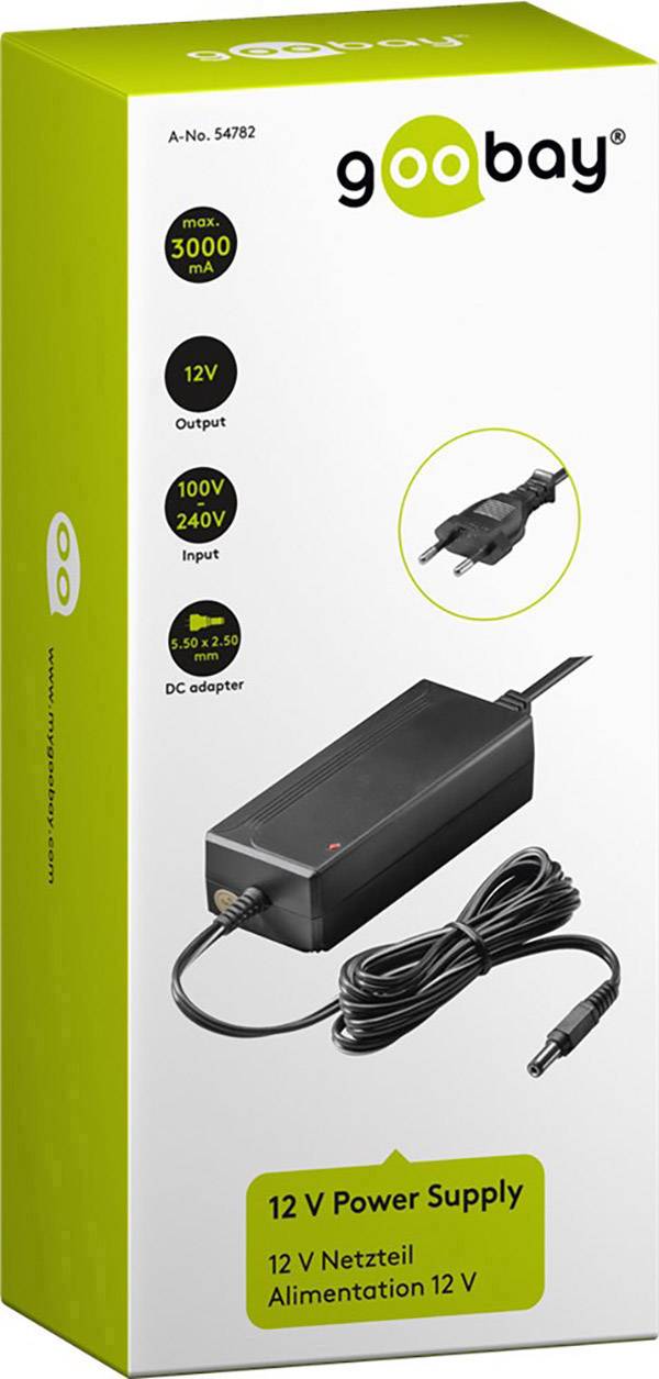 Goobay 54782 Steckernetzteil, Festspannung 12 V 3 A 36 W