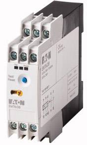 EMT6-D3 Gerät zeigt Schaltrelais. Aufdruck: EATON, Test/Reset. Sechs Schraubanschlüsse oben. Vier Schraubanschlüsse unten. Weiß-Graues Gehäuse.