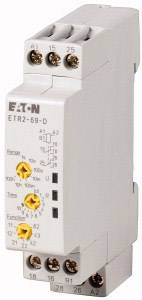 Elektrisches Zeitrelais mit mehreren Anschlussklemmen, Steuerungs- und Einstellknöpfen auf der Vorderseite; Modell 'Eaton ETR2-69-D'.