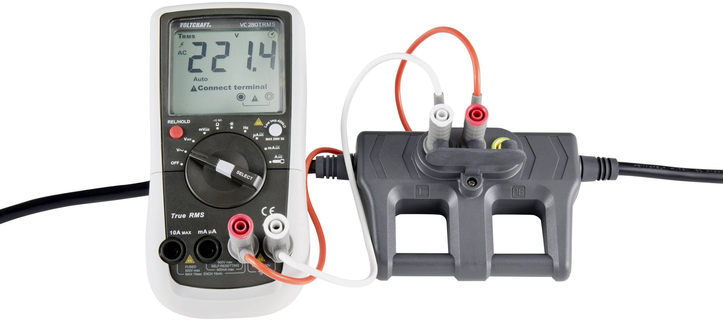 VOLTCRAFT CAA-1L 16 Messadapter Kaltgeräte-Stecker C20 - Kaltgeräte-Buchse C19 Dunkelgrau