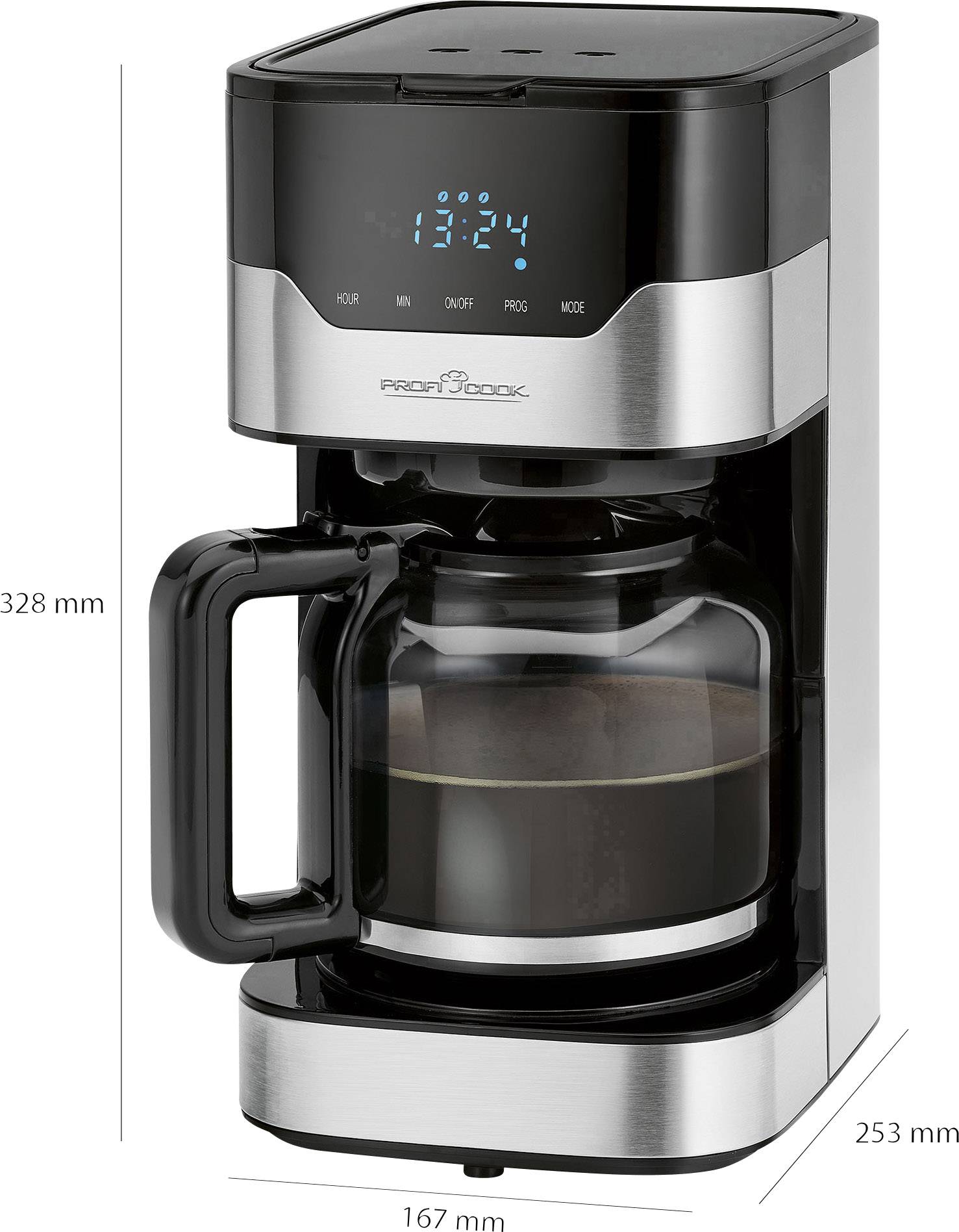 Profi Cook PC-KA 1169 Kaffeemaschine Edelstahl, Schwarz Fassungsvermögen Tassen=14 Glaskanne