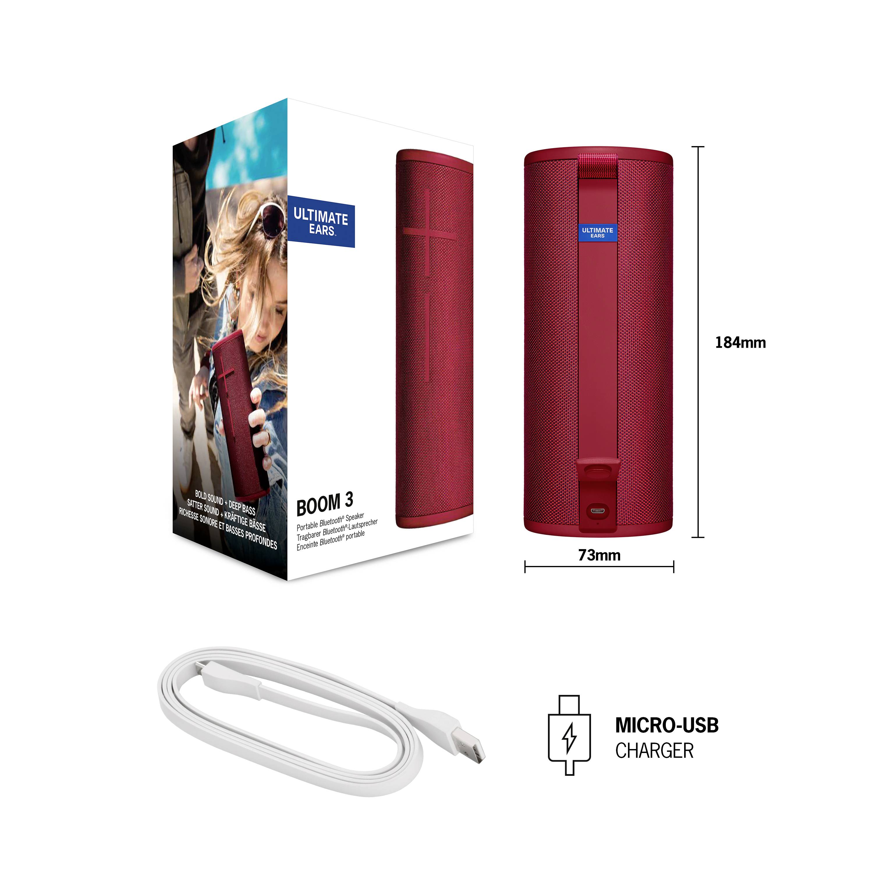 Ultimate Ears Boom 3 Bluetooth® Lautsprecher tragbar, schockresistent, staubfest, wasserdicht Rot
