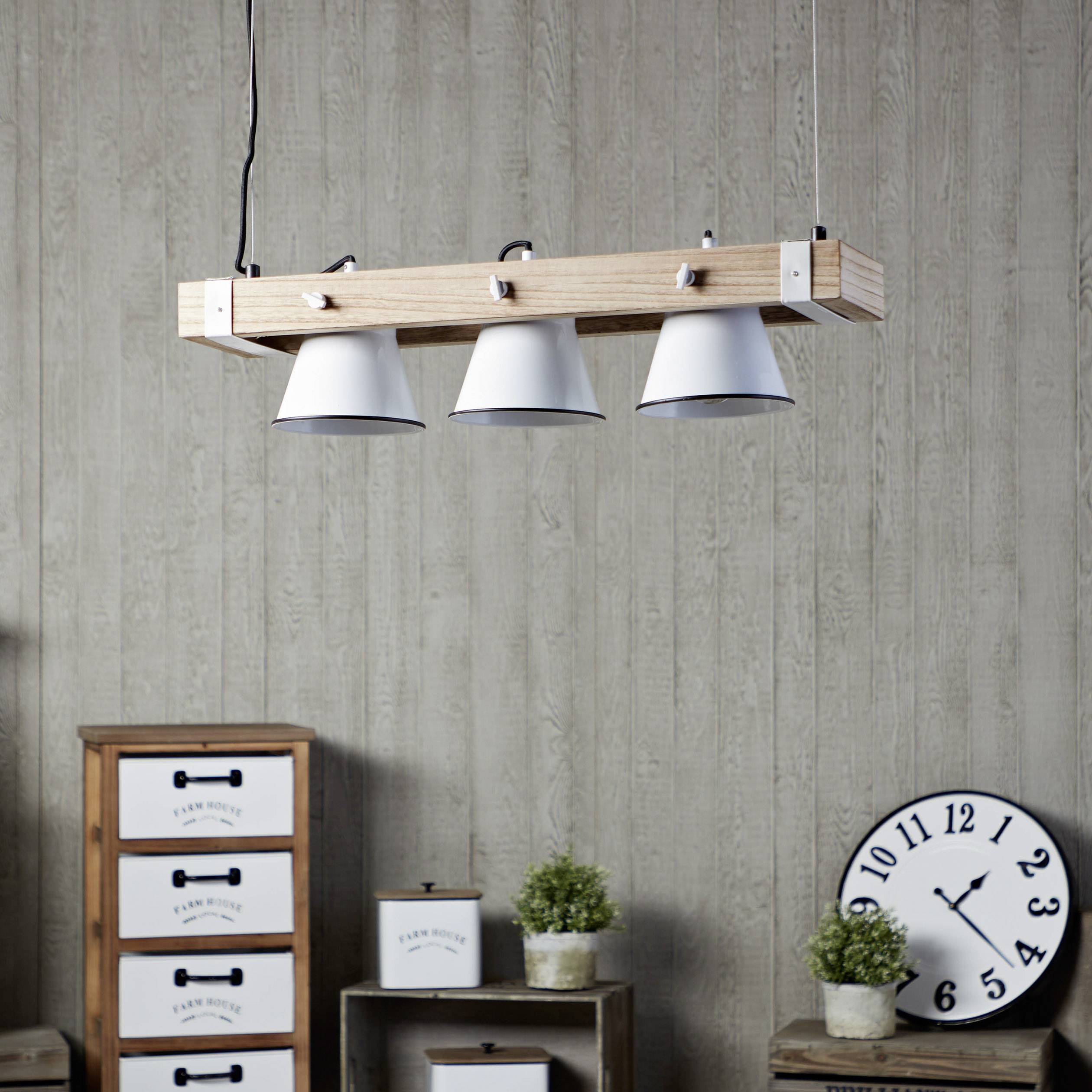 Brilliant Plow 82173/05 Pendelleuchte LED E27 30W Weiß, Holz (hell)