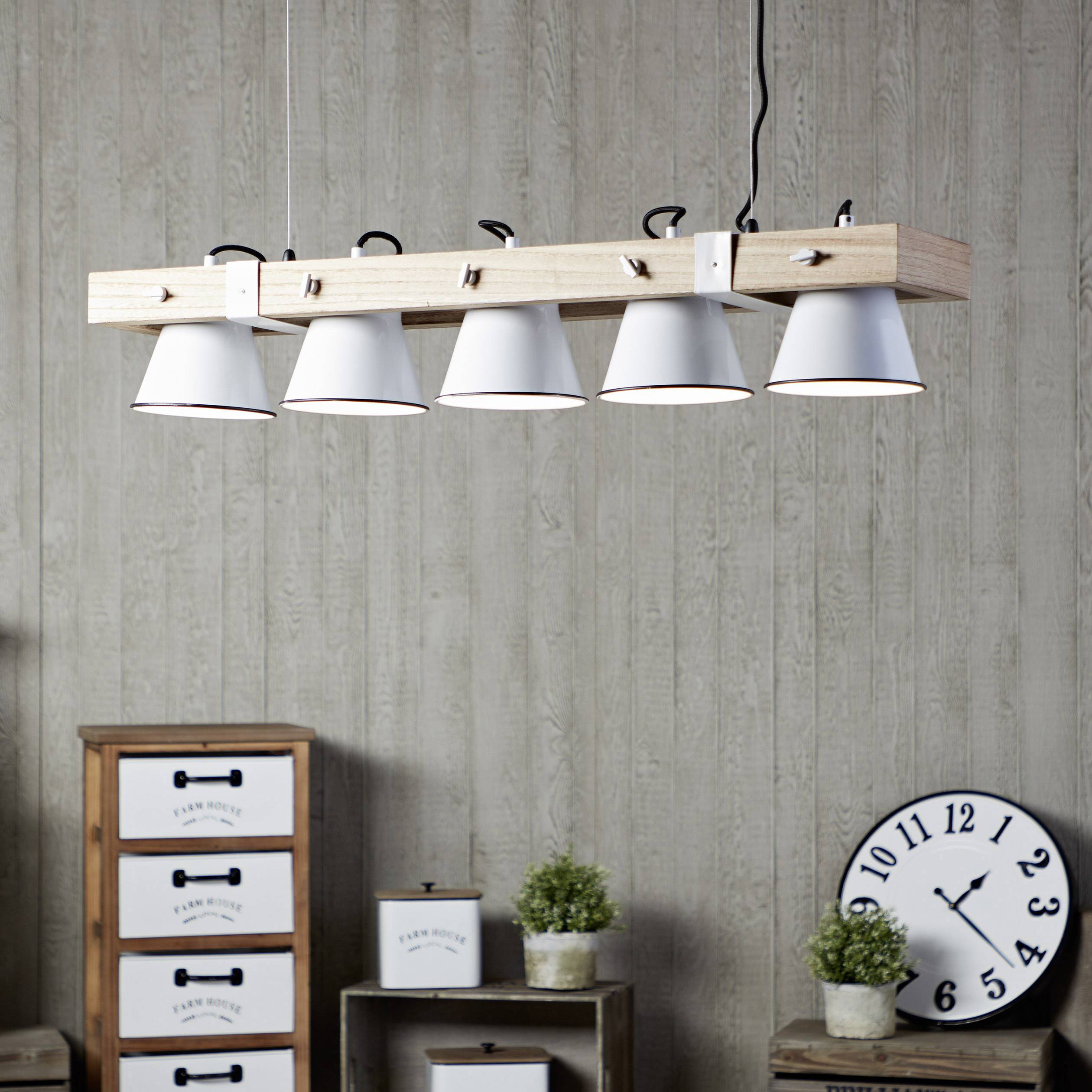 Brilliant Plow 82175/05 Pendelleuchte LED E27 50W Weiß, Holz (hell)