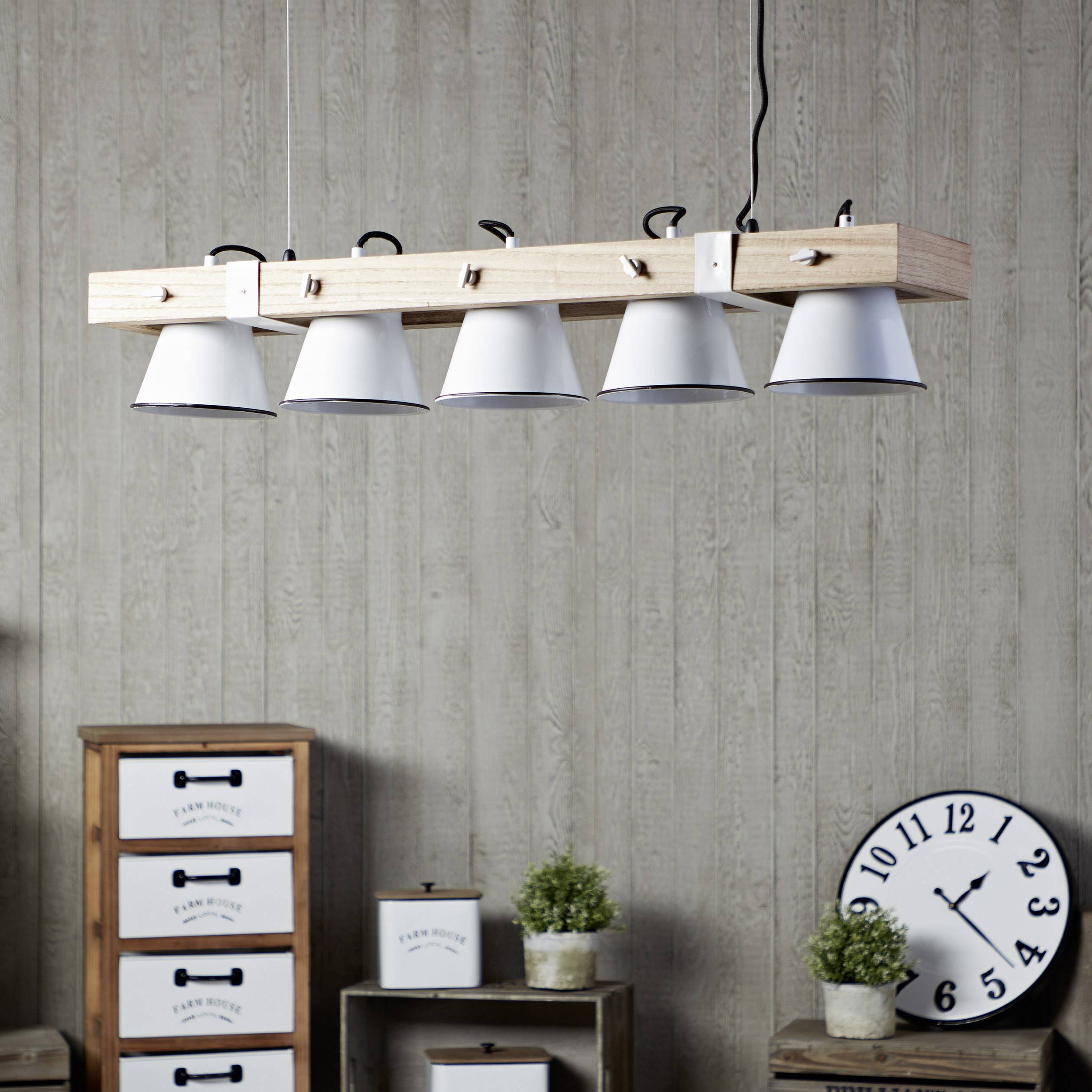 Brilliant Plow 82175/05 Pendelleuchte LED E27 50W Weiß, Holz (hell)