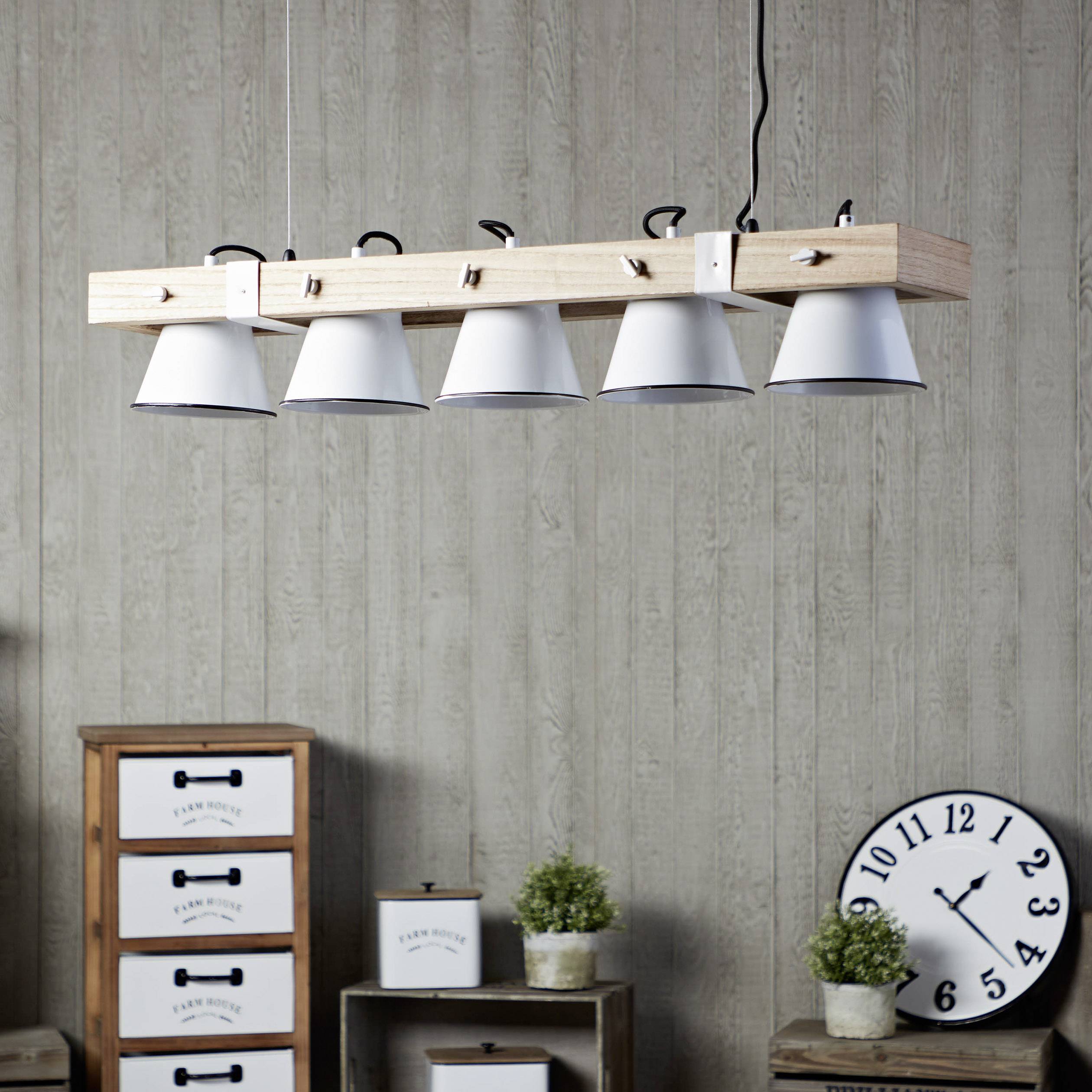 Brilliant Plow 82175/05 Pendelleuchte LED E27 50W Weiß, Holz (hell)