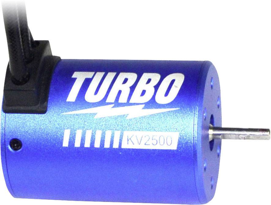 Blauer Elektromotor mit Aufschrift 'TURBO' und 'KV2500', geeignet für Modellbau.