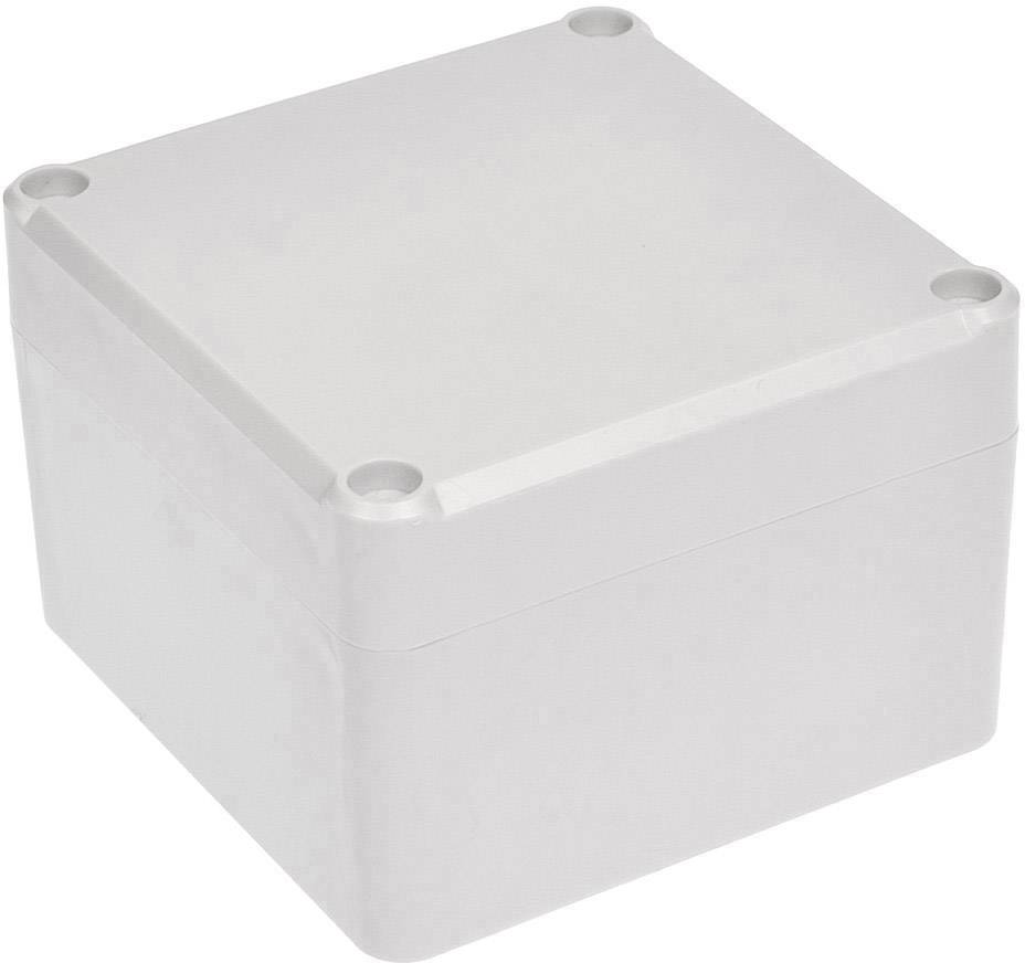 Weiße quadratische Kunststoffbox mit verschraubbarem Deckel, geeignet für Wandmontage oder Aufbewahrung von Elektrokomponenten.