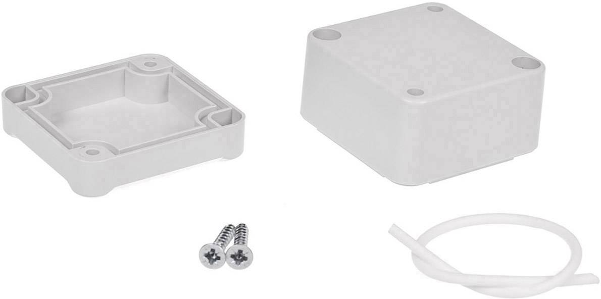 Gehäuse-Set aus Kunststoff mit Deckel, Schrauben und Dichtung, geeignet für den Schutz elektronischer Komponenten.