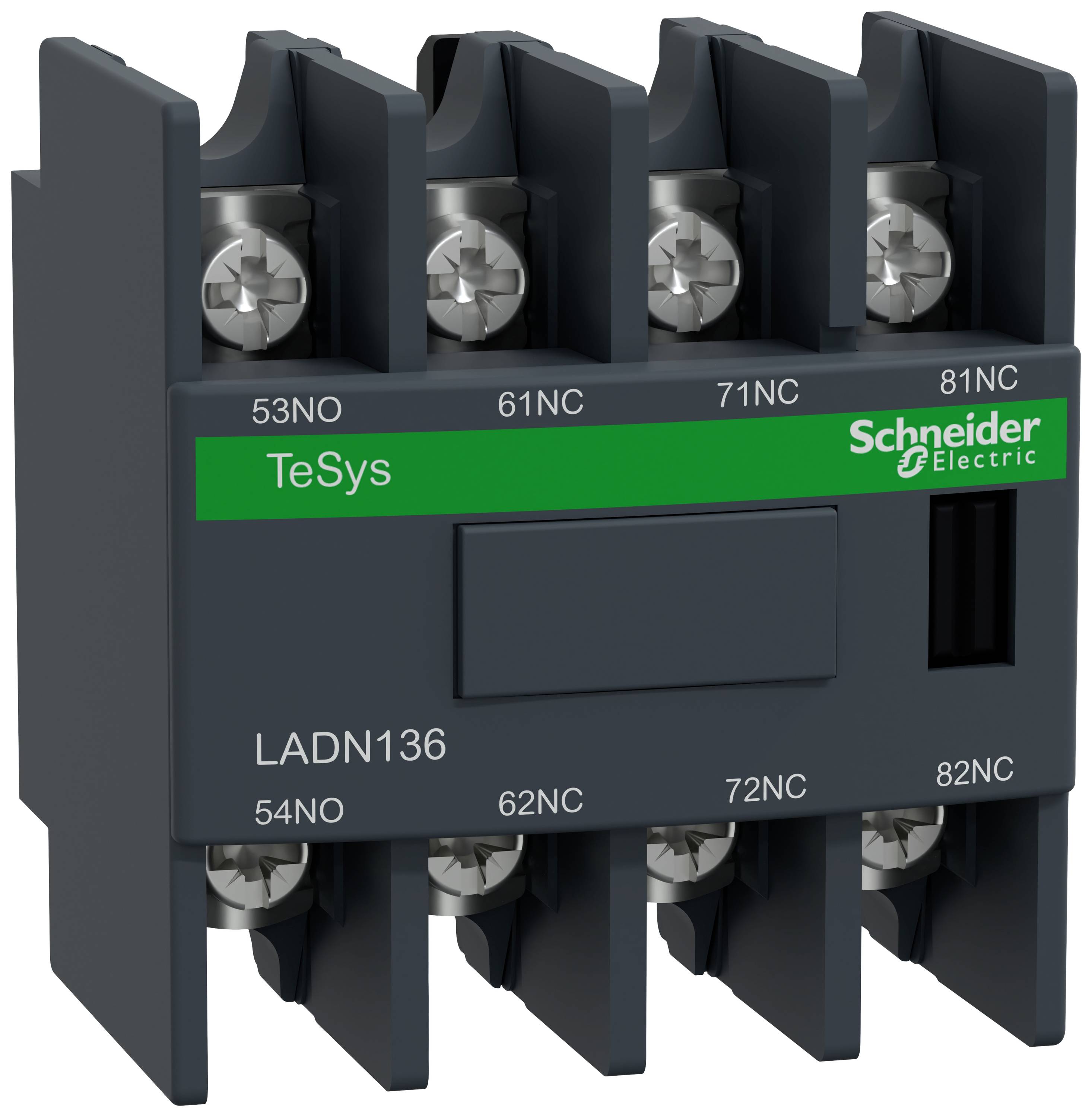 'Schneider Electric TeSys LADN136 Schütz' zeigt ein elektrisches Schaltgerät mit vier Anschlussklemmen, zur Steuerung elektrischer Lasten.