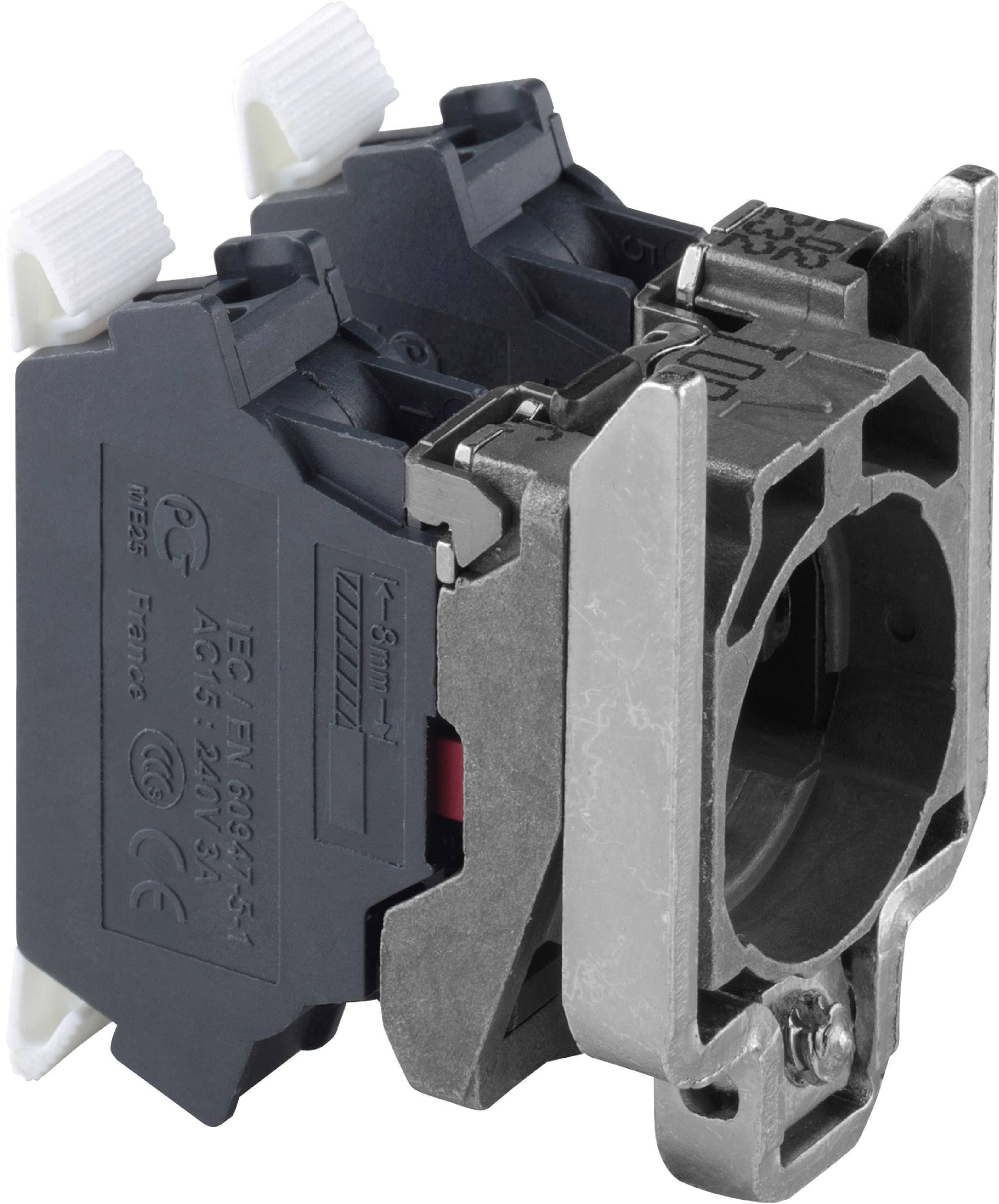 Ein Schaltmechanismus-Modul mit zwei weißen Hebeln und einer grauen Halterung, geeignet für den Einsatz in elektrischen Schaltsystemen.