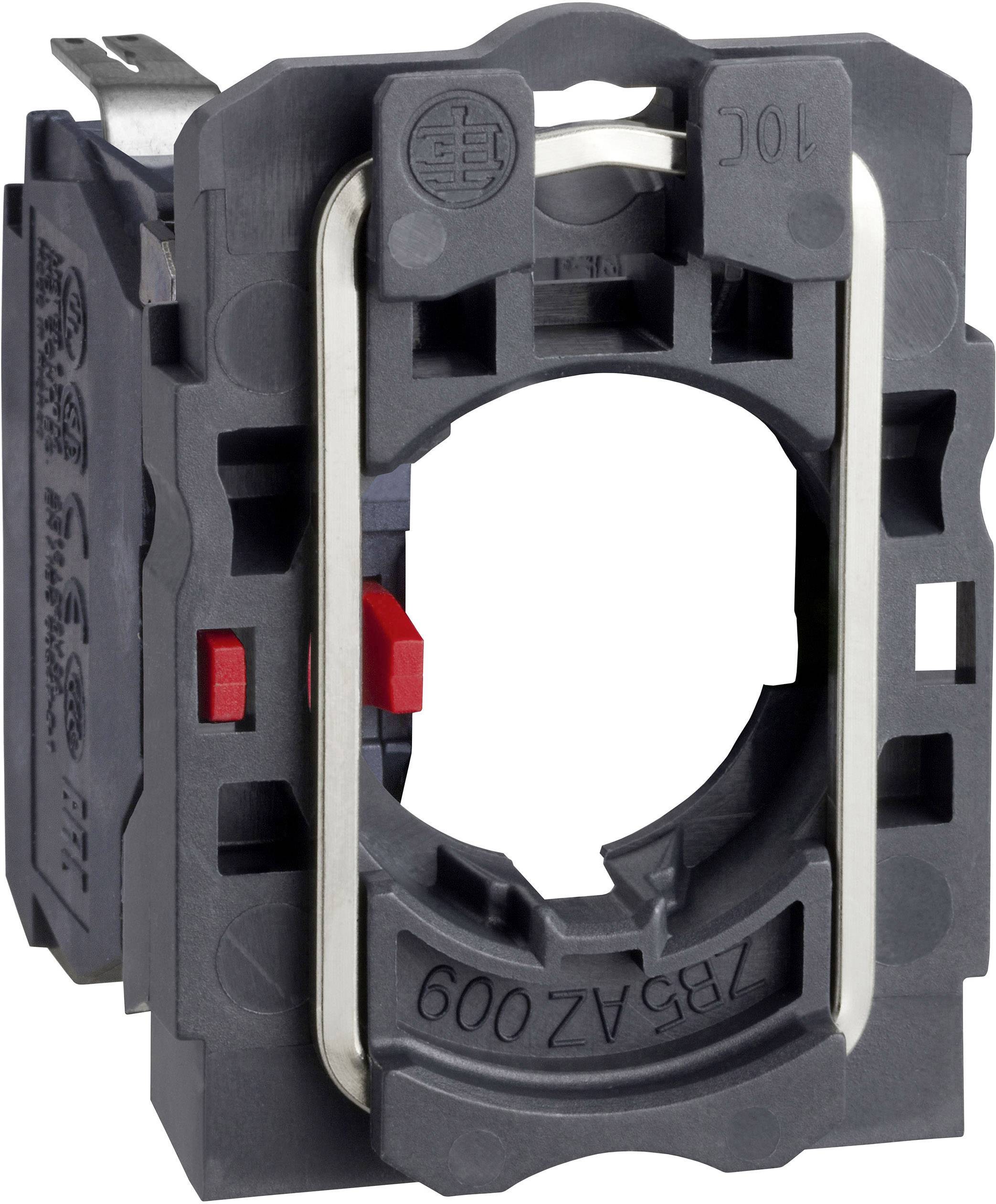 Grauer, rechteckiger Halterahmen mit runden und rechteckigen Öffnungen. Enthält rote und metallische Komponenten, möglicherweise für elektrische Anwendungen.