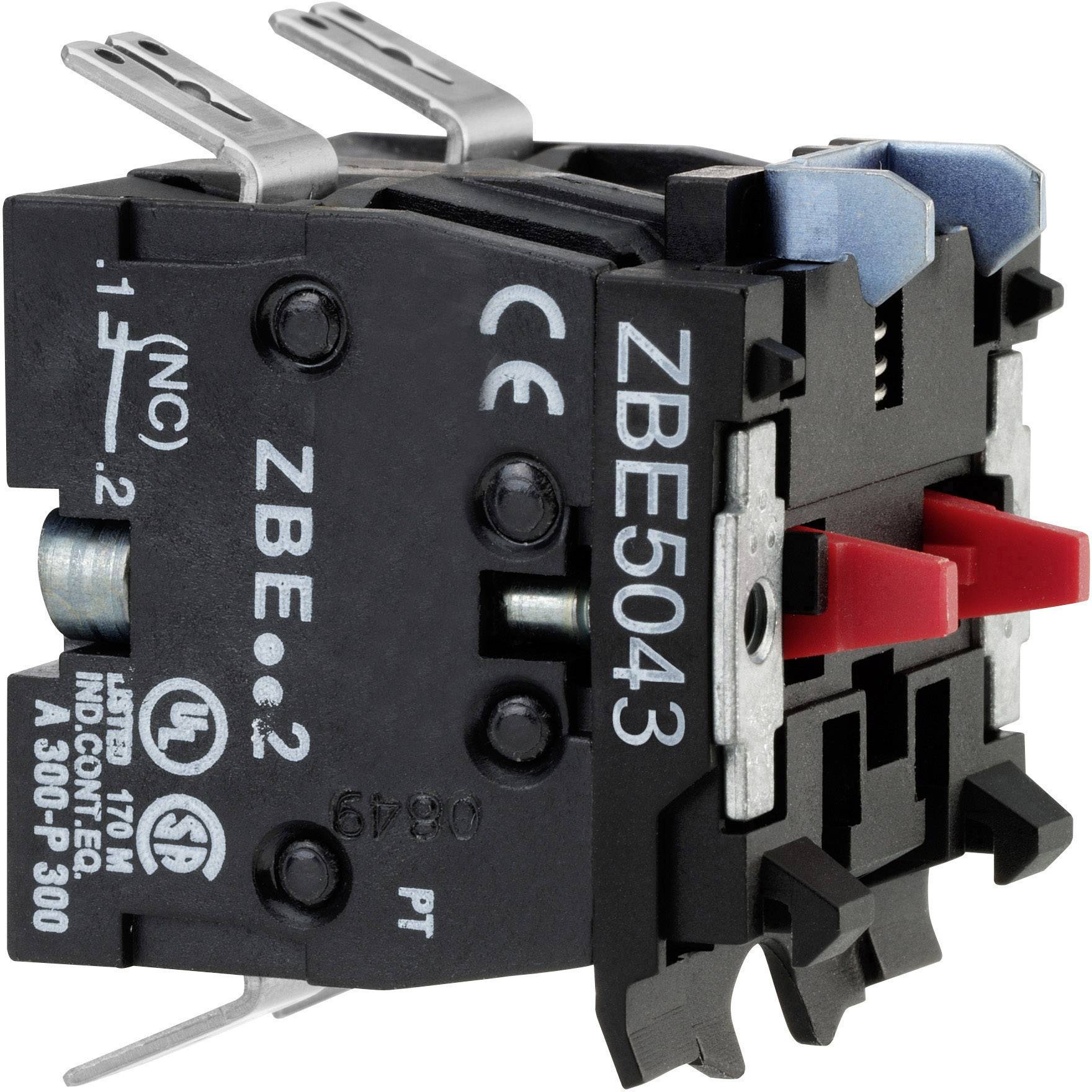 Ein Industrietaster mit Beschriftung 'ZBE5043', zeigt technische Details und Symbole für elektrische Spezifikationen.