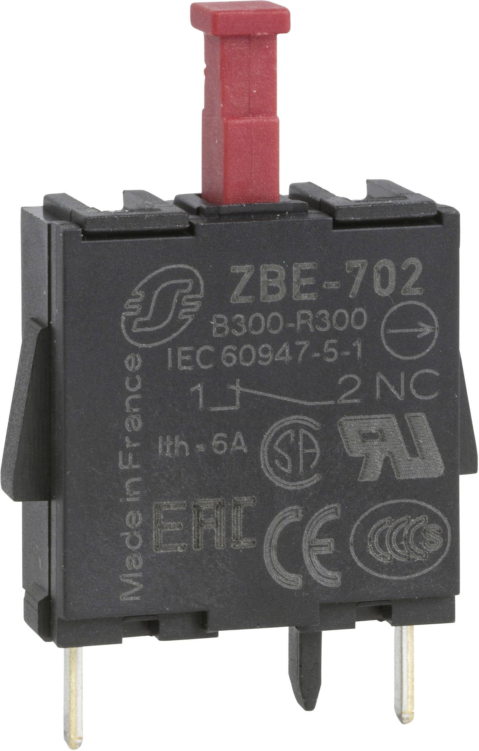Schwarzer elektrischer Schalterblock mit rotem Schalter, Modell 'ZBE-702', Herstellerkennzeichnung und Zulassungszeichen sichtbar.