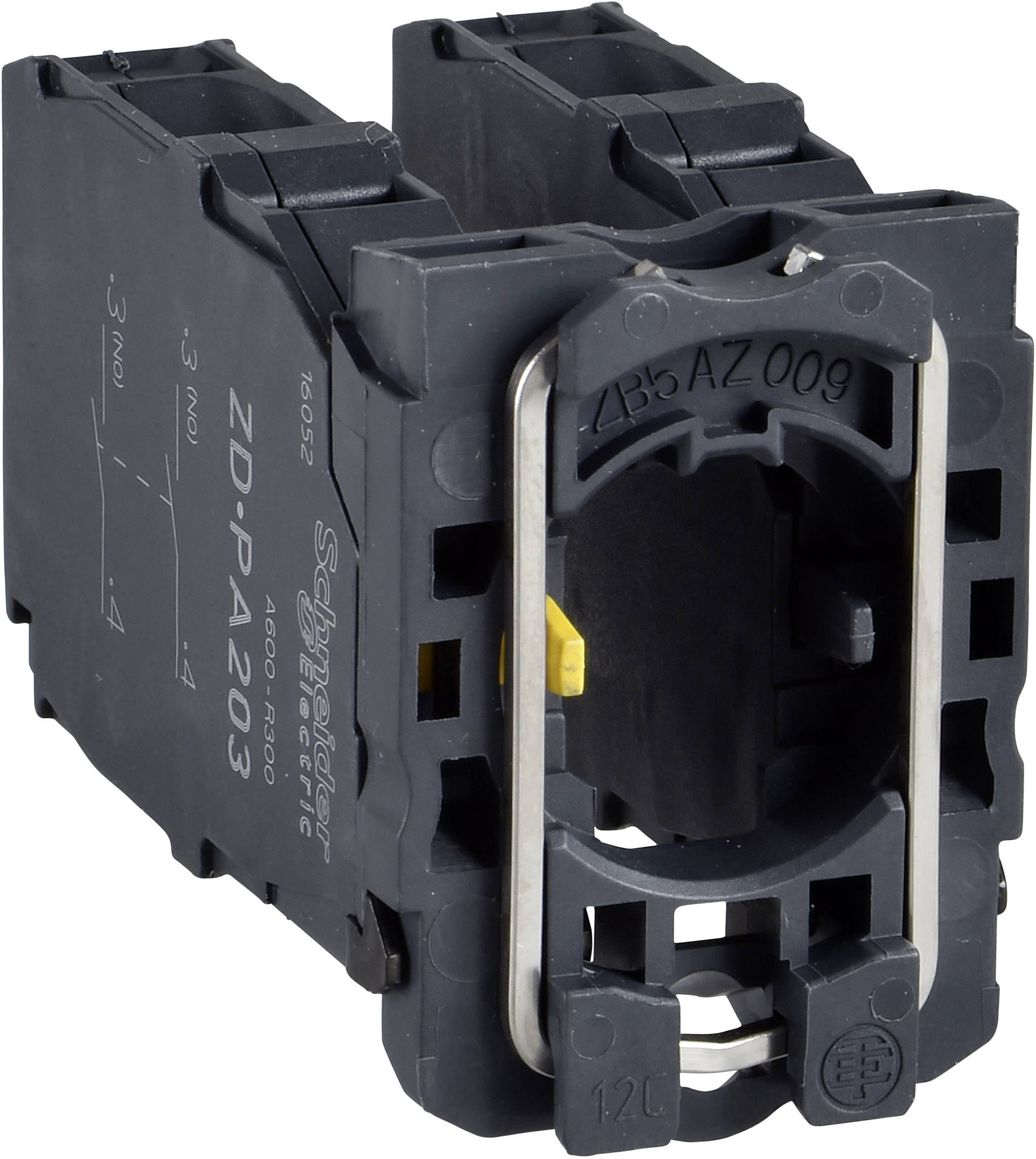 Ein schwarzer Schalterblock mit Metalleinsatz und gelbem Hebel, geeignet zur Verwendung in elektrischen Steueranlagen.