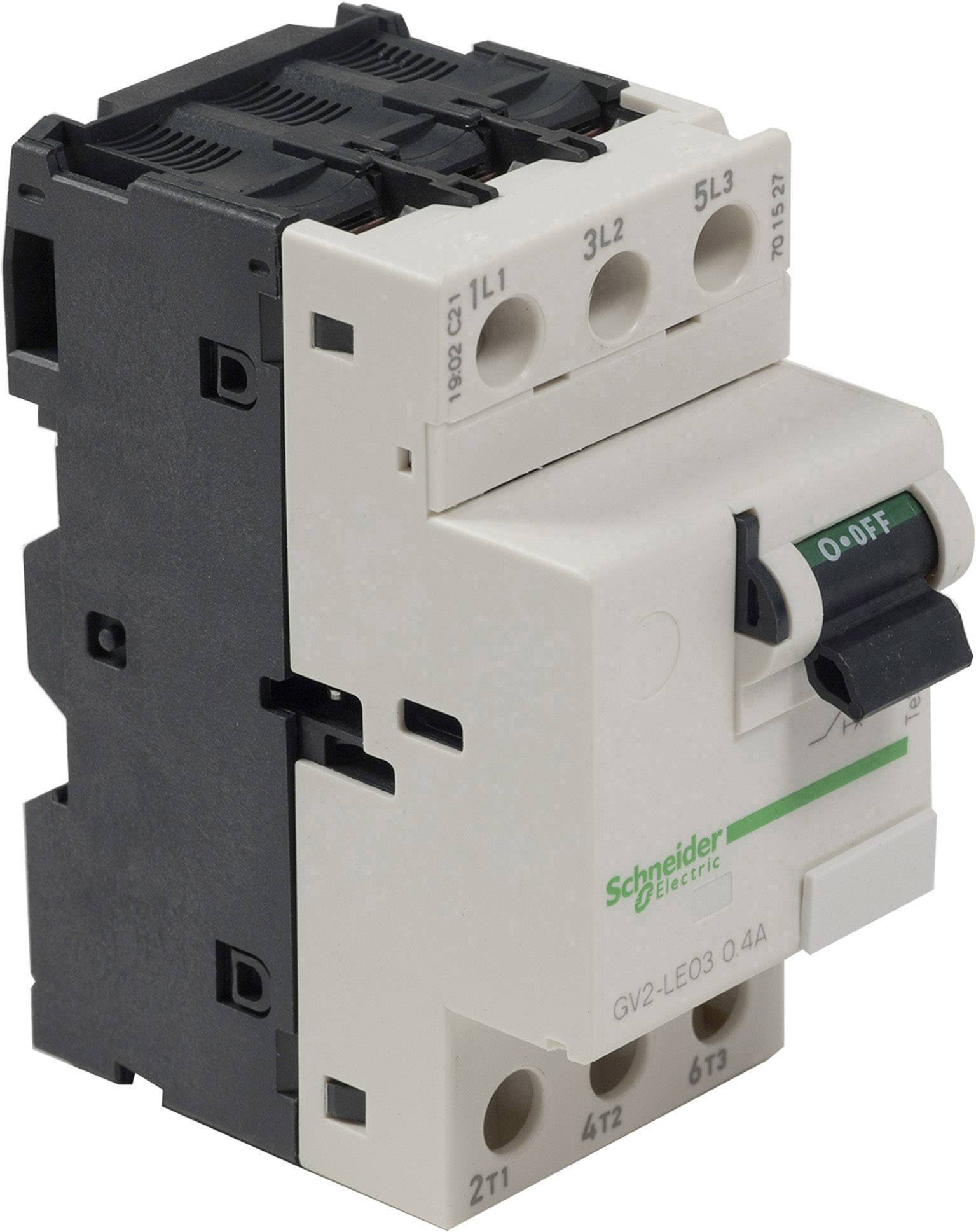 Ein dreipoliger Motorschutzschalter von Schneider Electric mit einem Kippschalter für Ein/Aus.