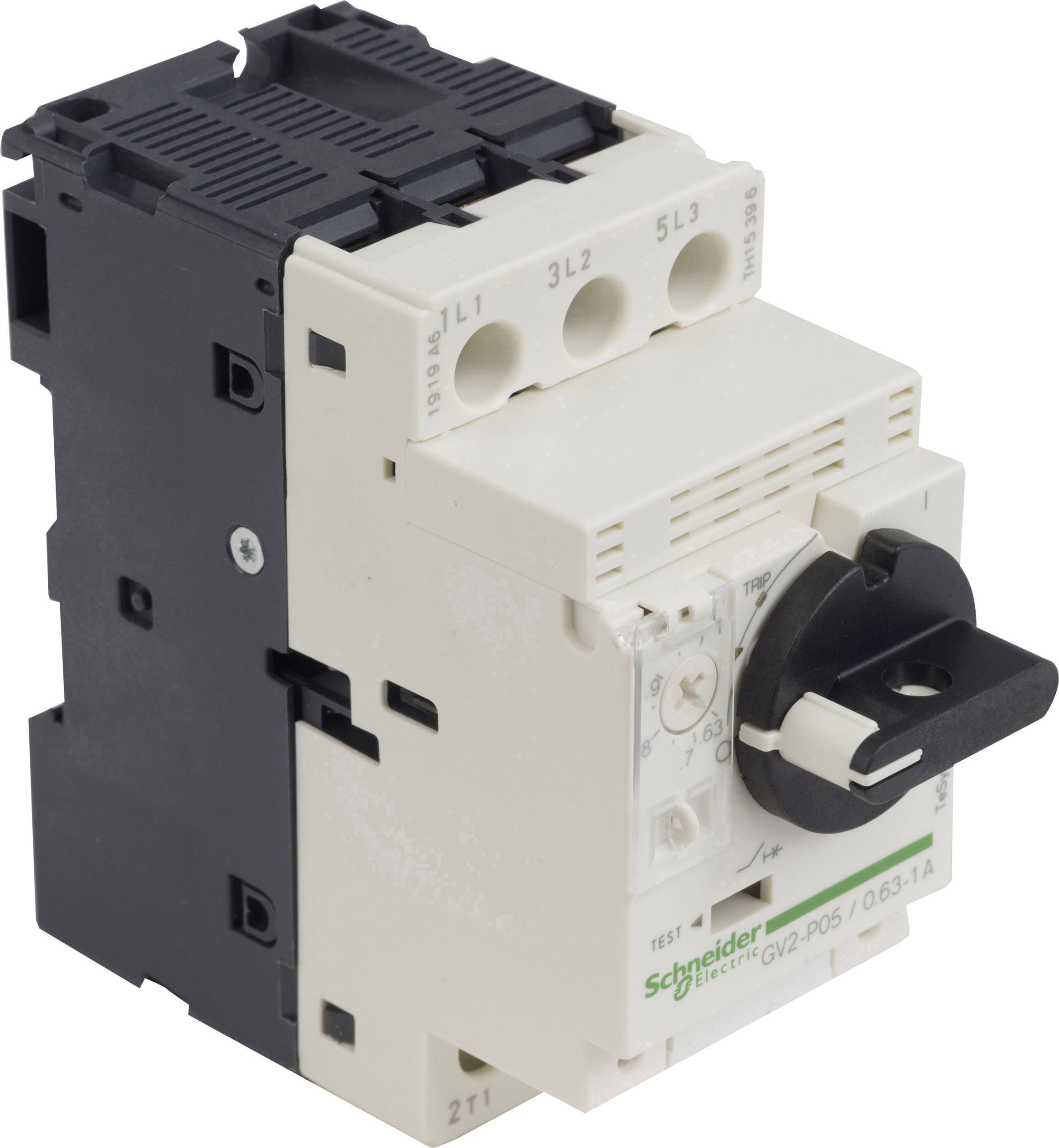 'Schneider' Schutzschalter mit manueller Betätigung und Testfunktion, geeignet für elektrische Steuerungen.