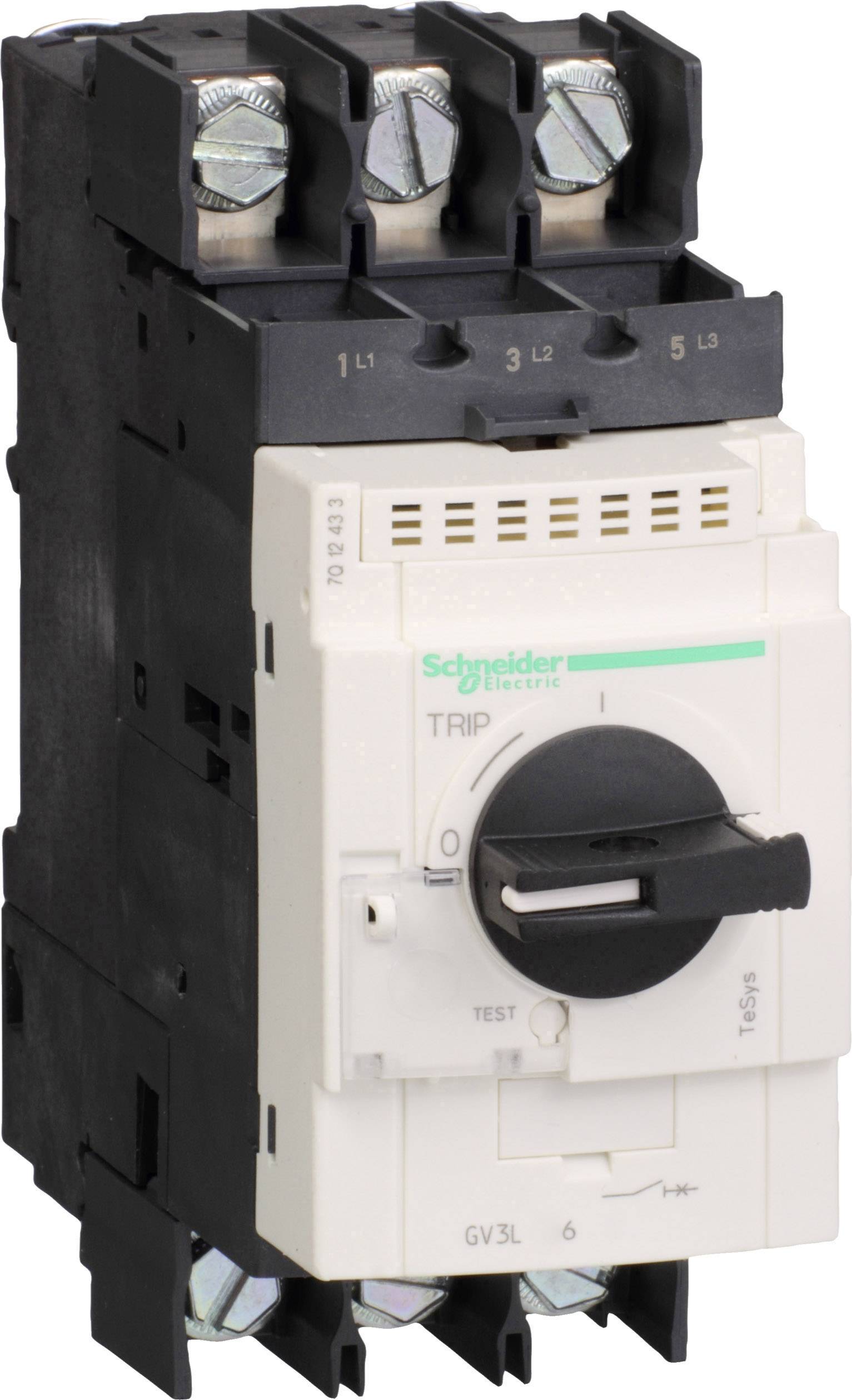 Ein schwarzer und weißer Leistungsschalter mit Drehgriff, geeignet für industrielle elektrische Schutzanwendungen.