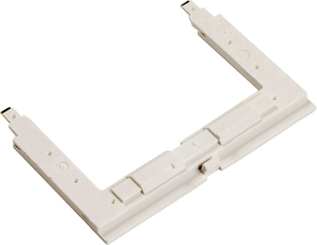 Weiße Kunststoffhalterung, rechteckig geformt, mit mehreren Steckplätzen und zwei abgewinkelten Clips an den Enden.