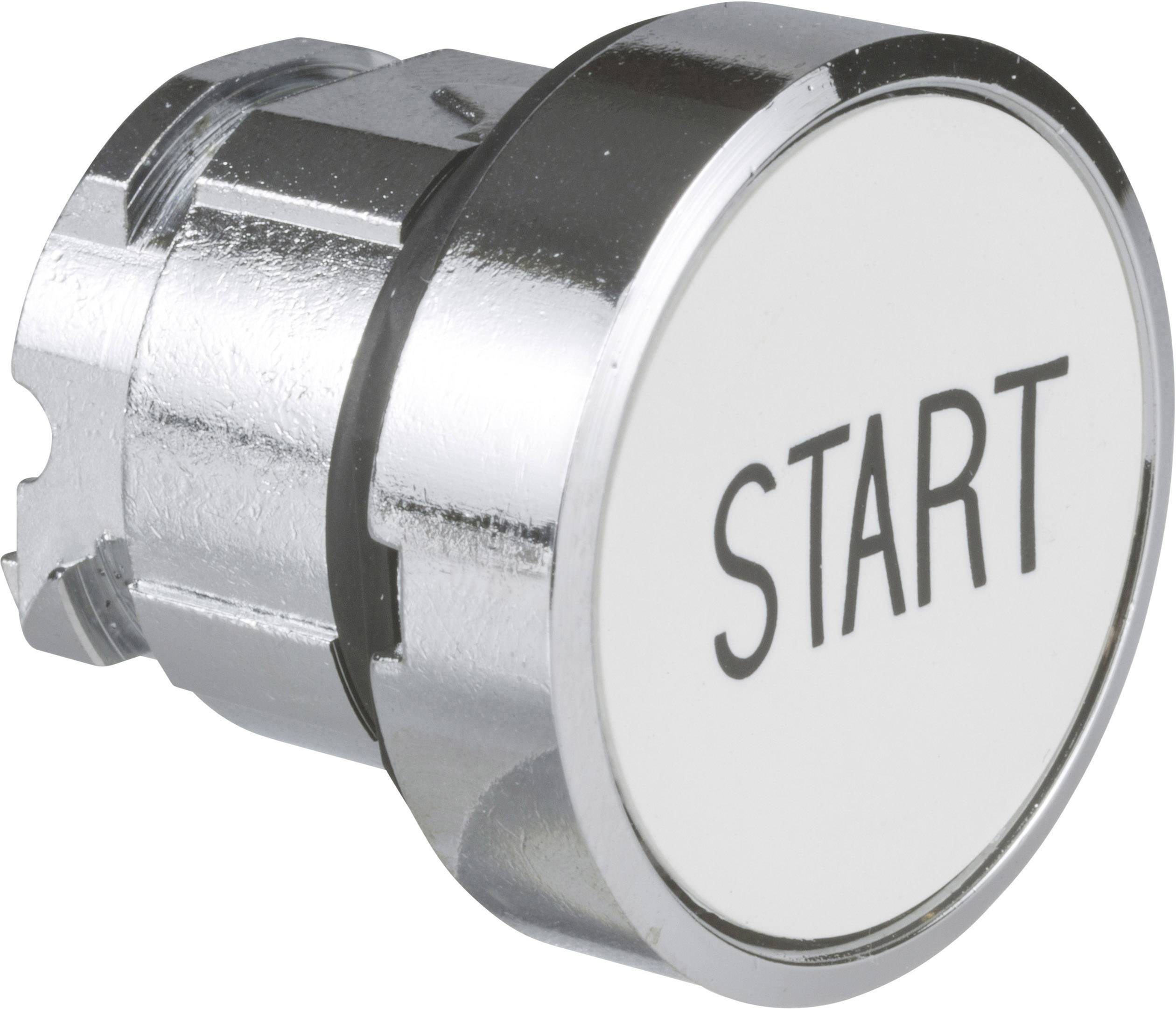 Runder silberner Knopf mit der Aufschrift 'START'.