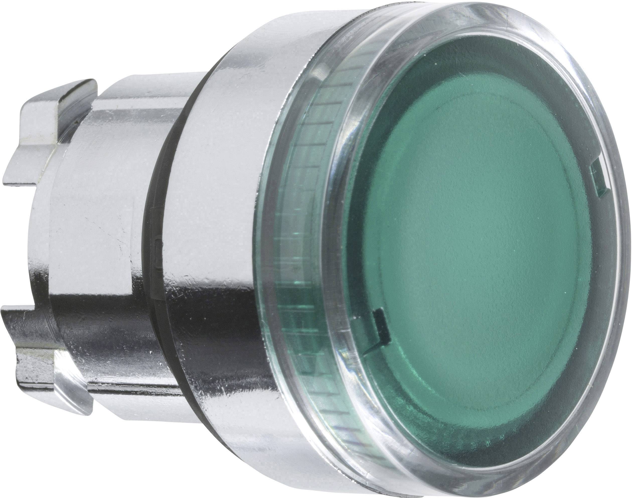 Grüner runder Knopf mit silbernem Rand, möglicherweise ein Lichtschalter oder ein Bedienknopf an einem elektronischen Gerät.