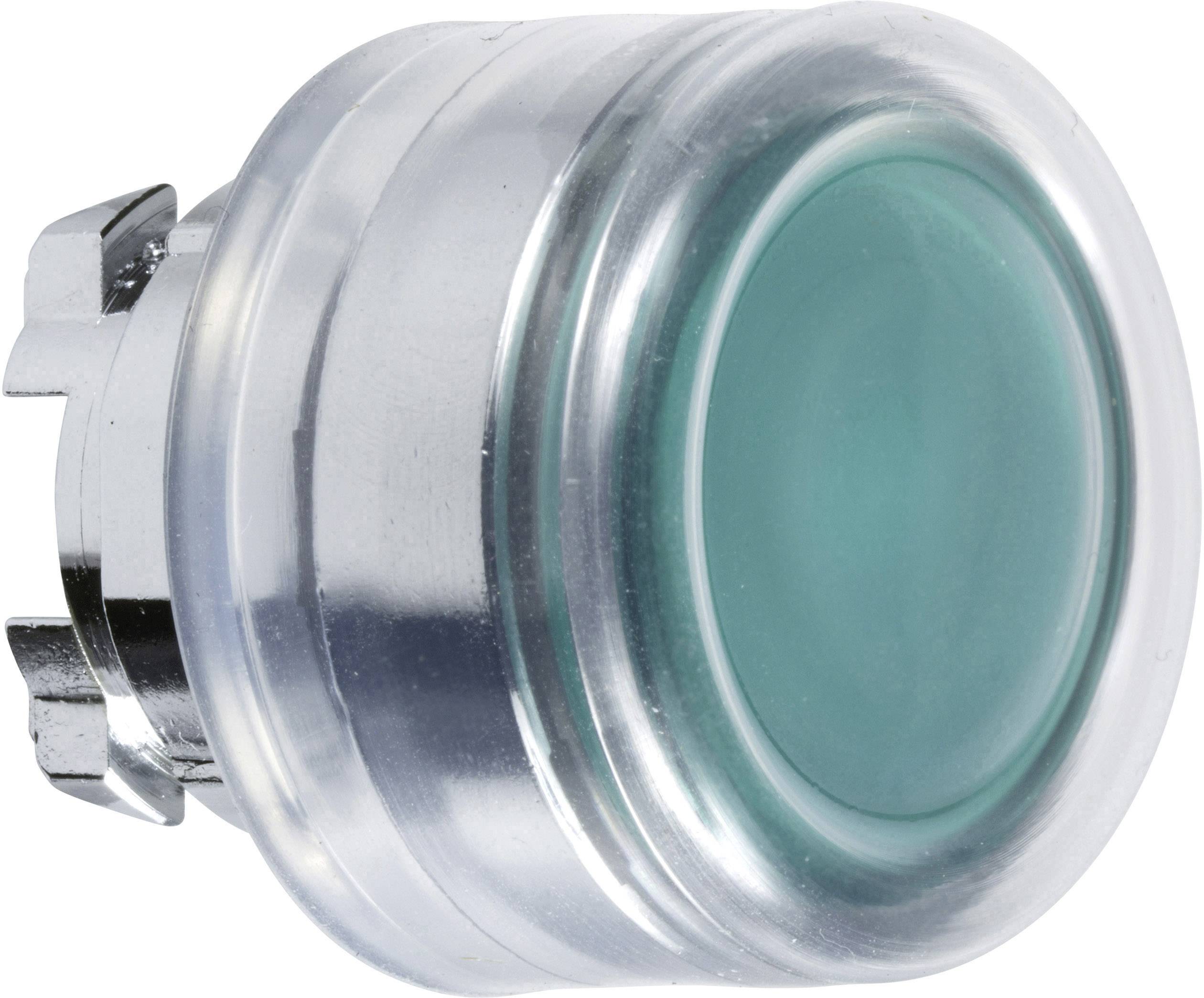 Runder, metallisch silberner Druckknopf mit grünem Mittelteil. Wahrscheinlich für industrielle Steuerungen oder Maschinenbedienung verwendet.