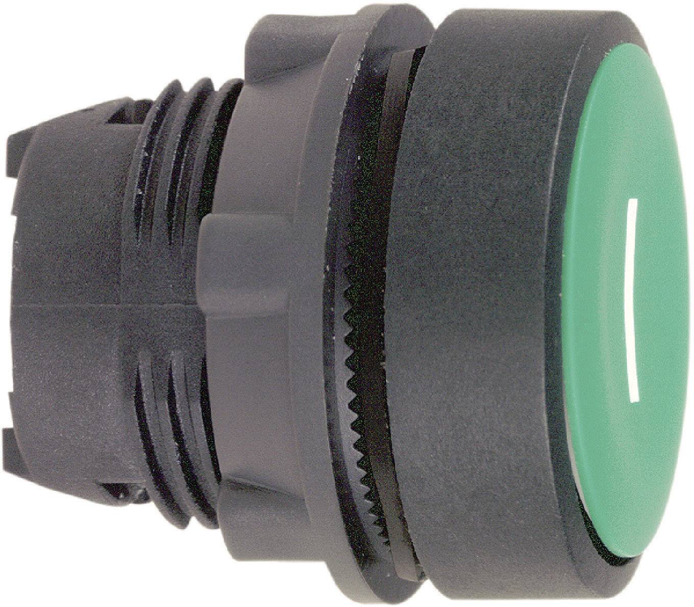 Ein grüner Druckknopf mit zylindrischer Form und geriffeltem Rand, geeignet für Steuerungs- oder elektrotechnische Anwendungen.