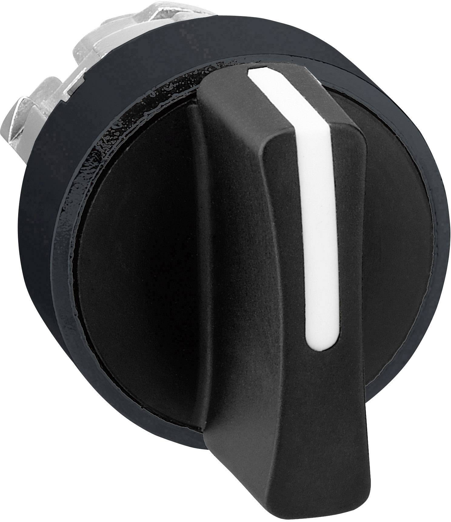 Schwarzer Drehknopf mit weißer Markierungslinie, seitlich gesehen.