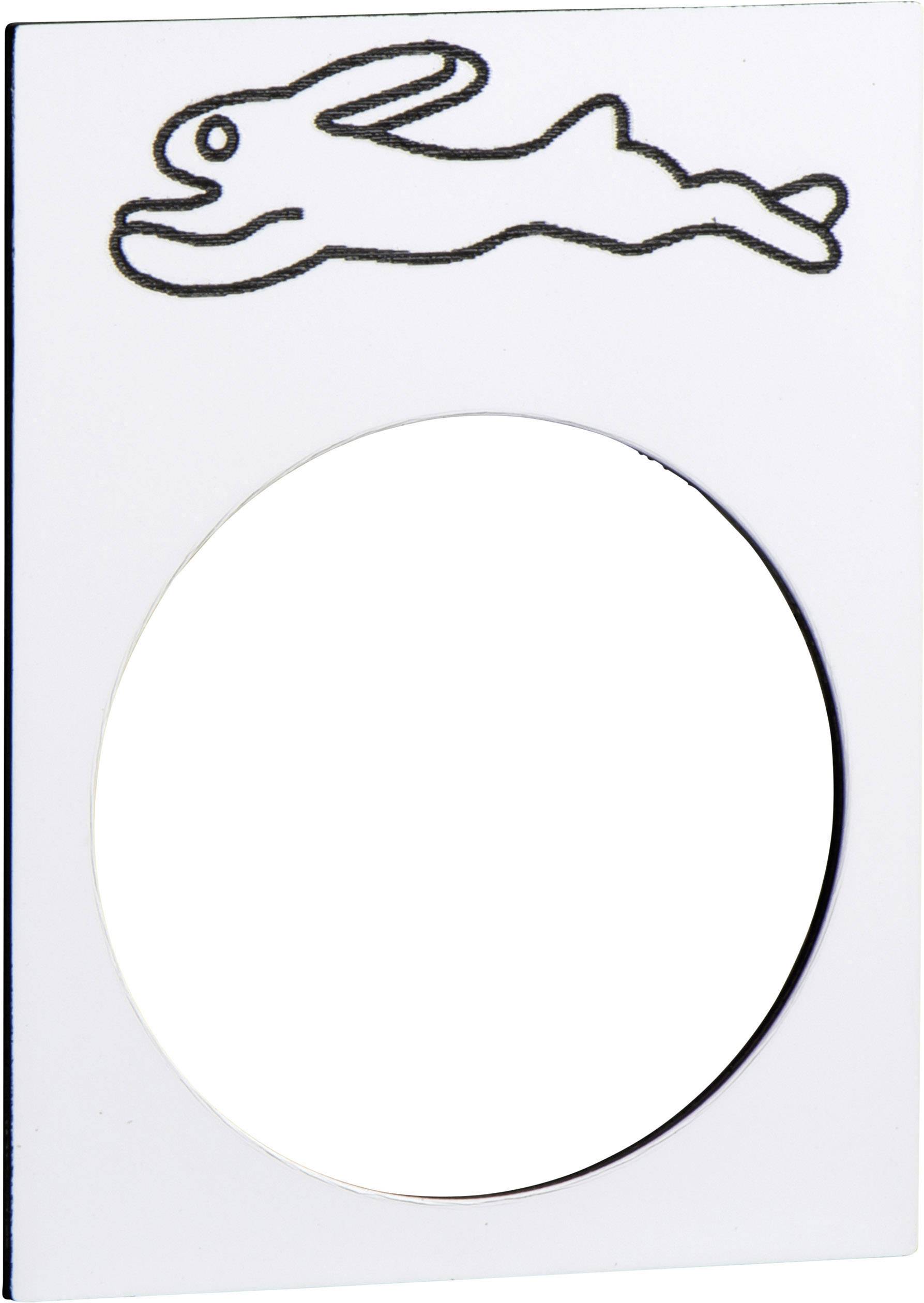 Ein ovaler Spiegel mit einer gravierten Hasenfigur oben auf dem Rahmen. Der Hase ist horizontal und wirkt, als würde er springen.