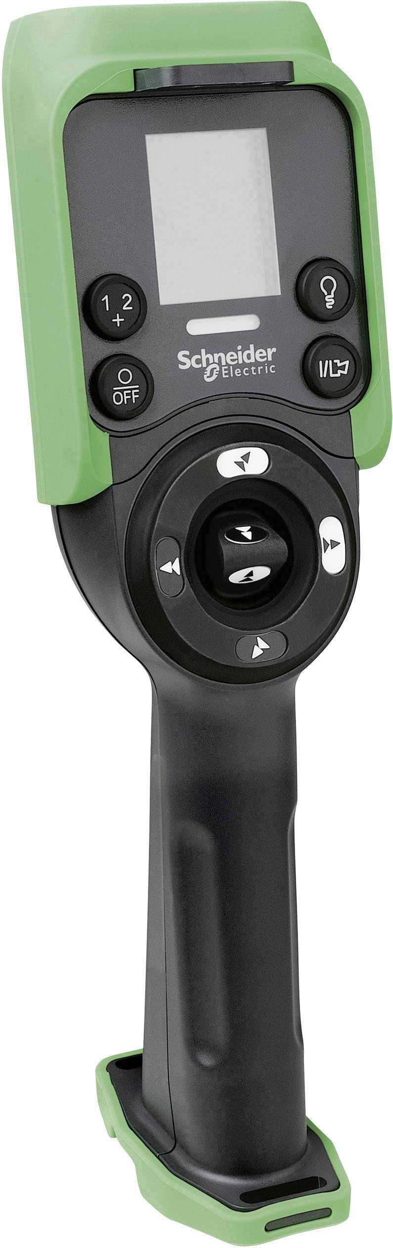 Ein Handgerät von Schneider Electric mit Display und Tasten zur Steuerung, hauptsächlich in Grün und Schwarz gehalten.