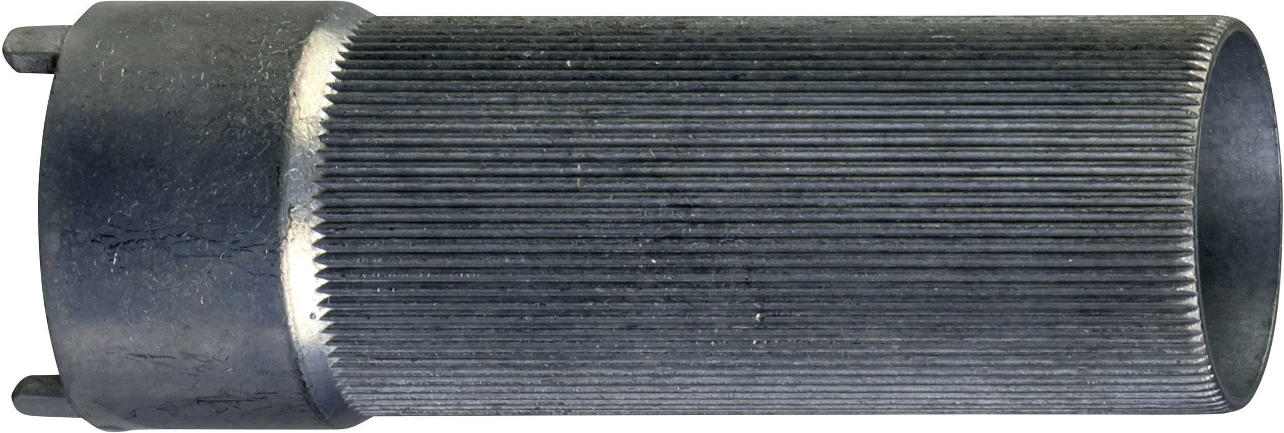 Zylinderförmiger, geriffelter Metallaufsatz, vermutlich ein Werkzeug oder Maschinenteil, mit zwei hervorstehenden Stiften an einem Ende.