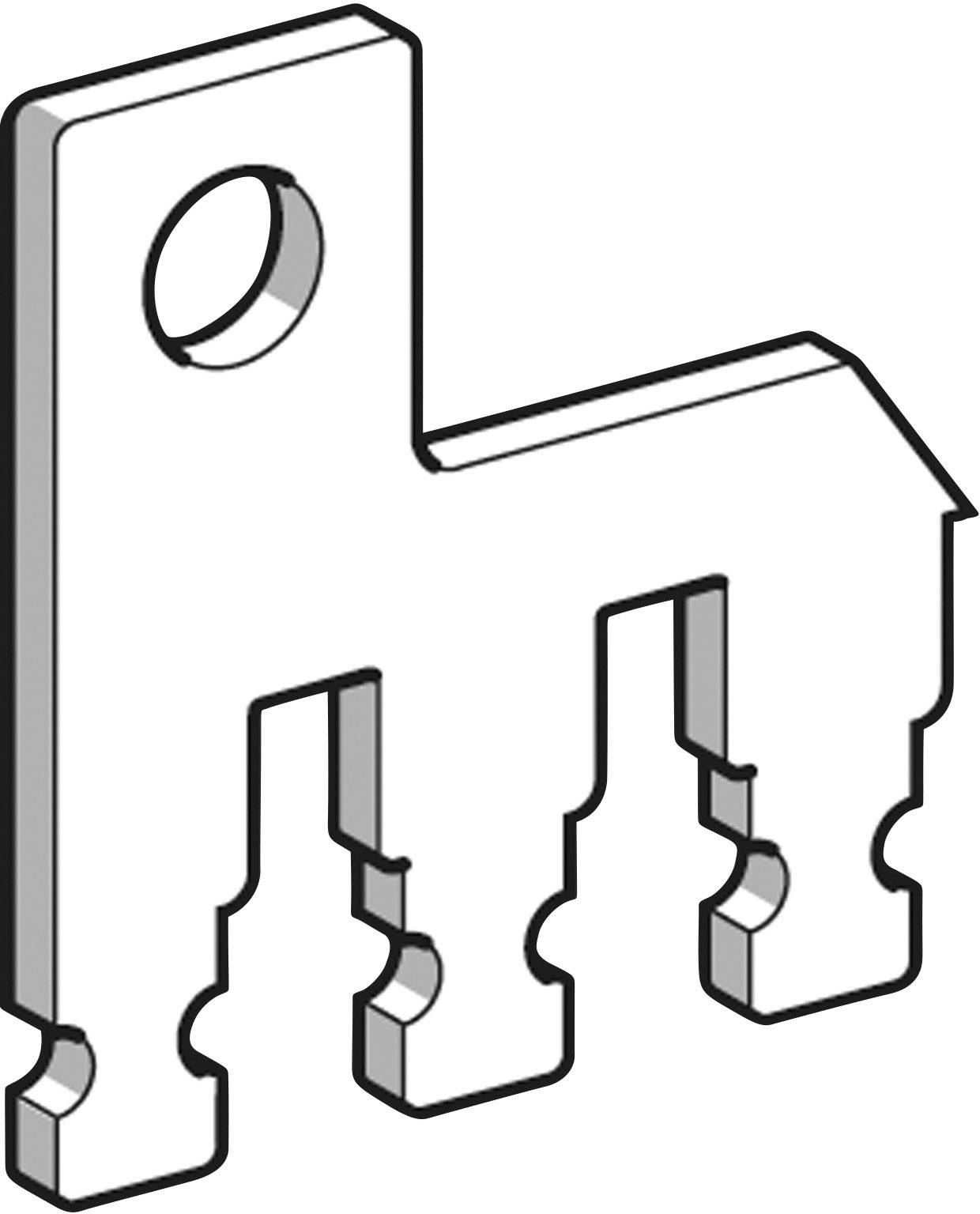 Metallschlüsselrohling mit ungewöhnlicher Form: Vier kurze, gezackte Zinken und ein vorstehender, winkliger Kopf mit Loch.
