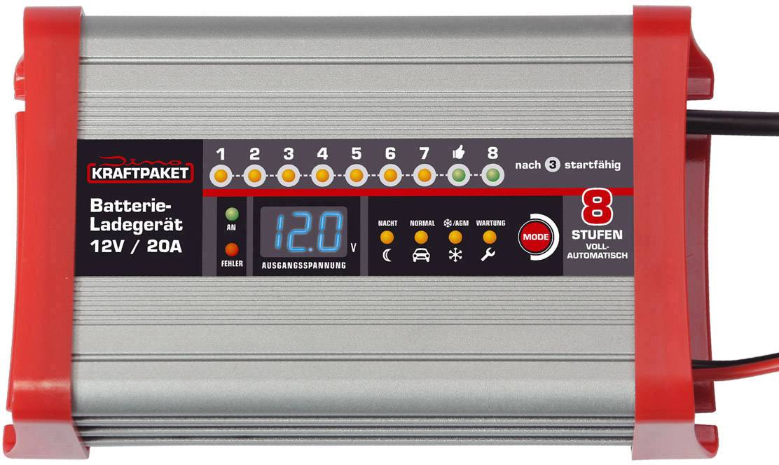 Dino KRAFTPAKET KFZ Batterieladegerät 20A-12V mit Camping-, Nacht-und Memory-Speicher 136320 Automatikladegerät 12V 20A